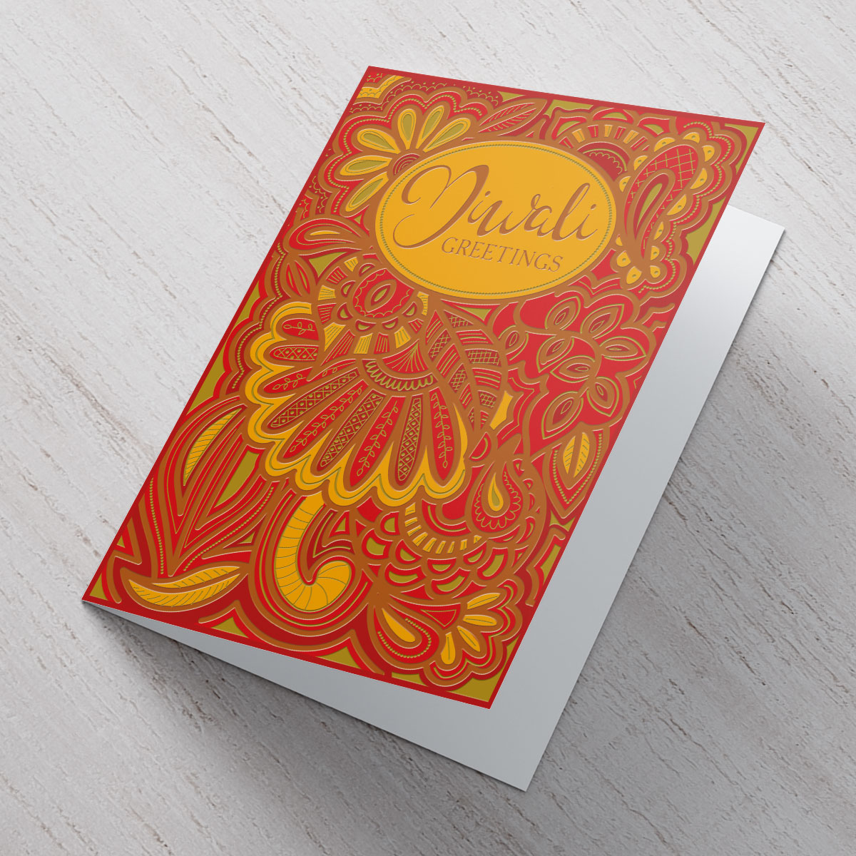 PersonalisedÃƒâ€šÃ‚Â Diwali Card - Red And Orange Greetings