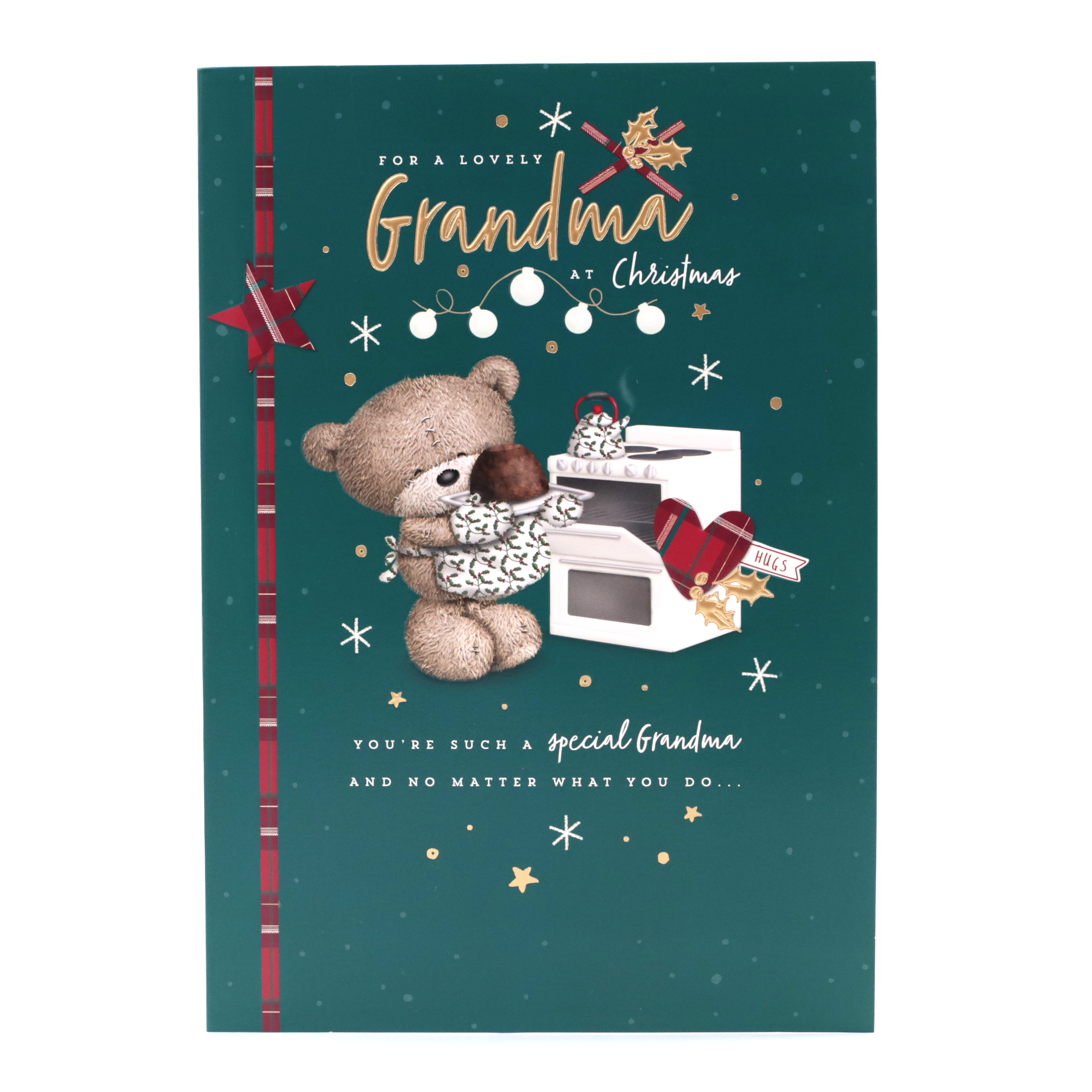 Hugs Bear Christmas Card - Grandma Hugs And Christmas Pudding