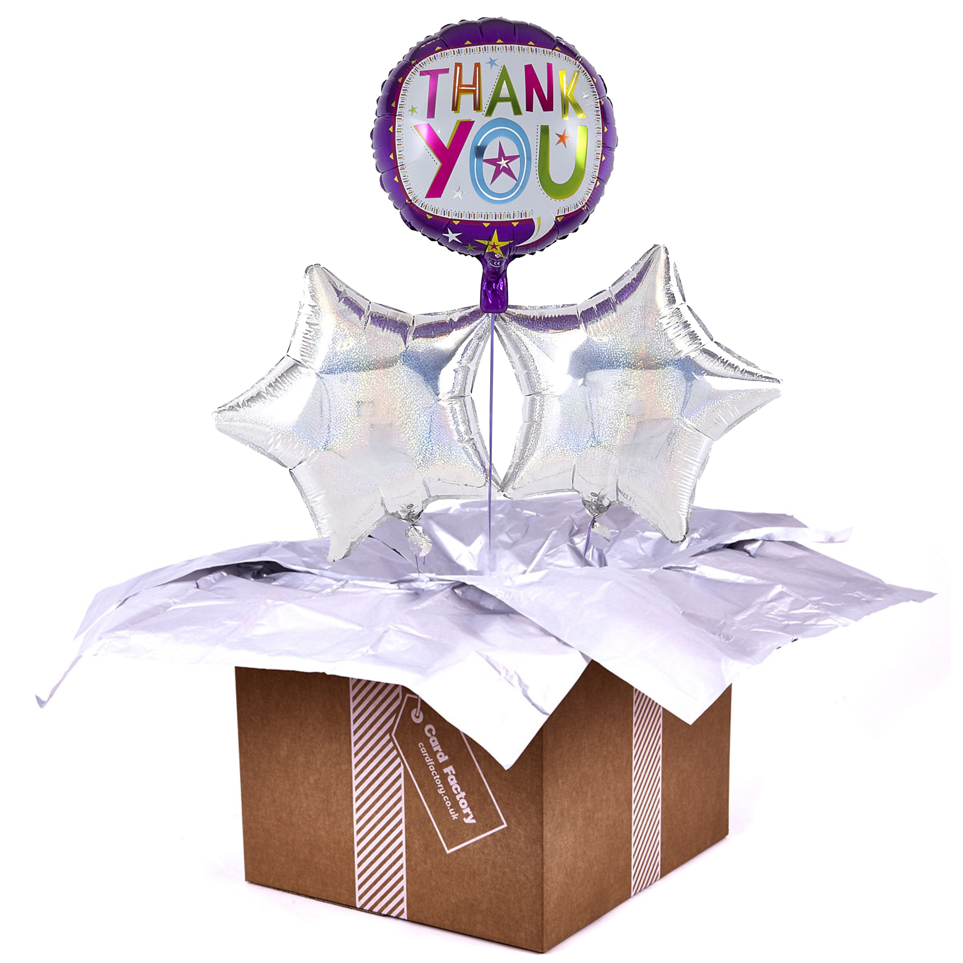 Purple Thank You Balloon with Silver Balloon Bouquet - DELIVERED INFLATED!