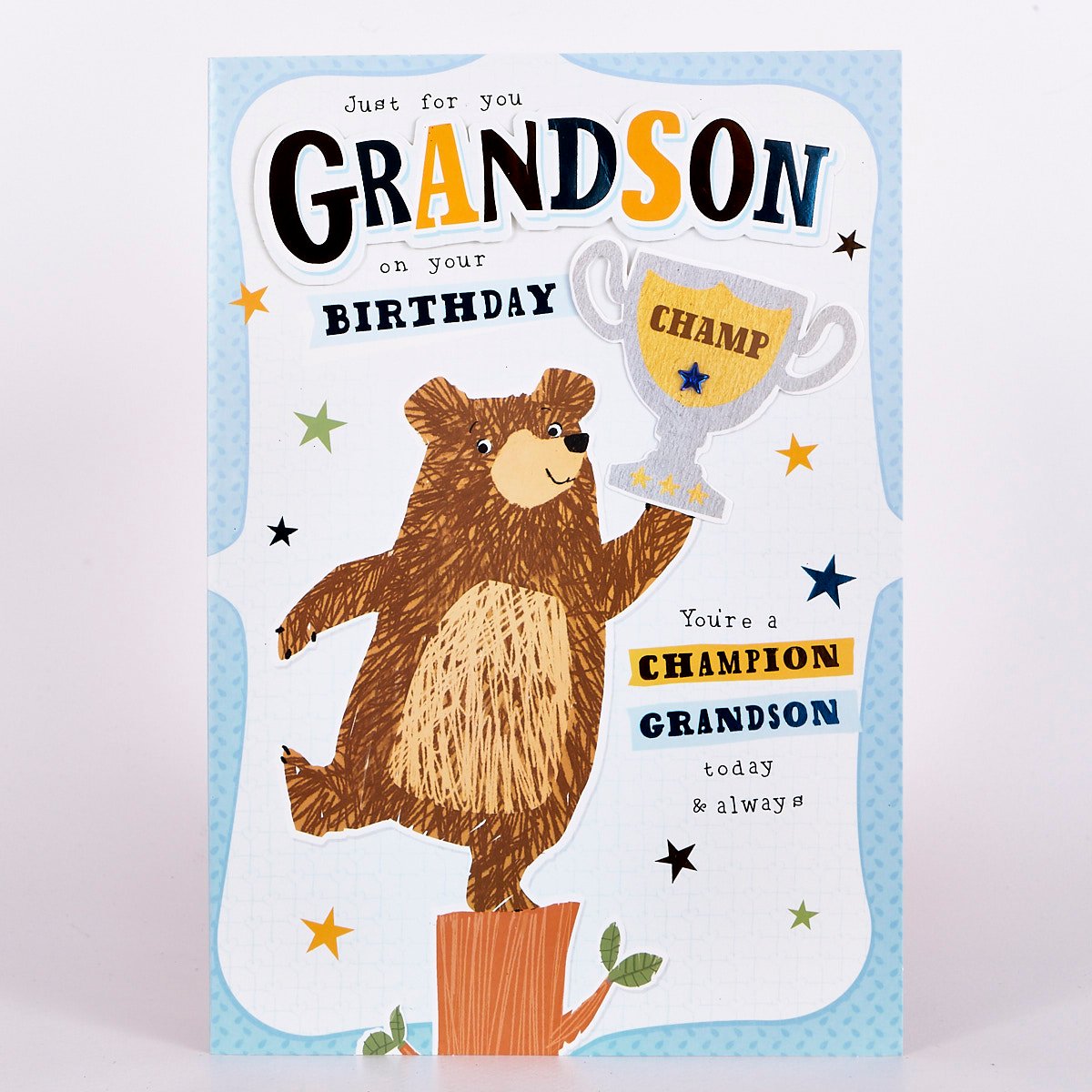 Signature Collection Birthday Card - Grandson Bear Trophy