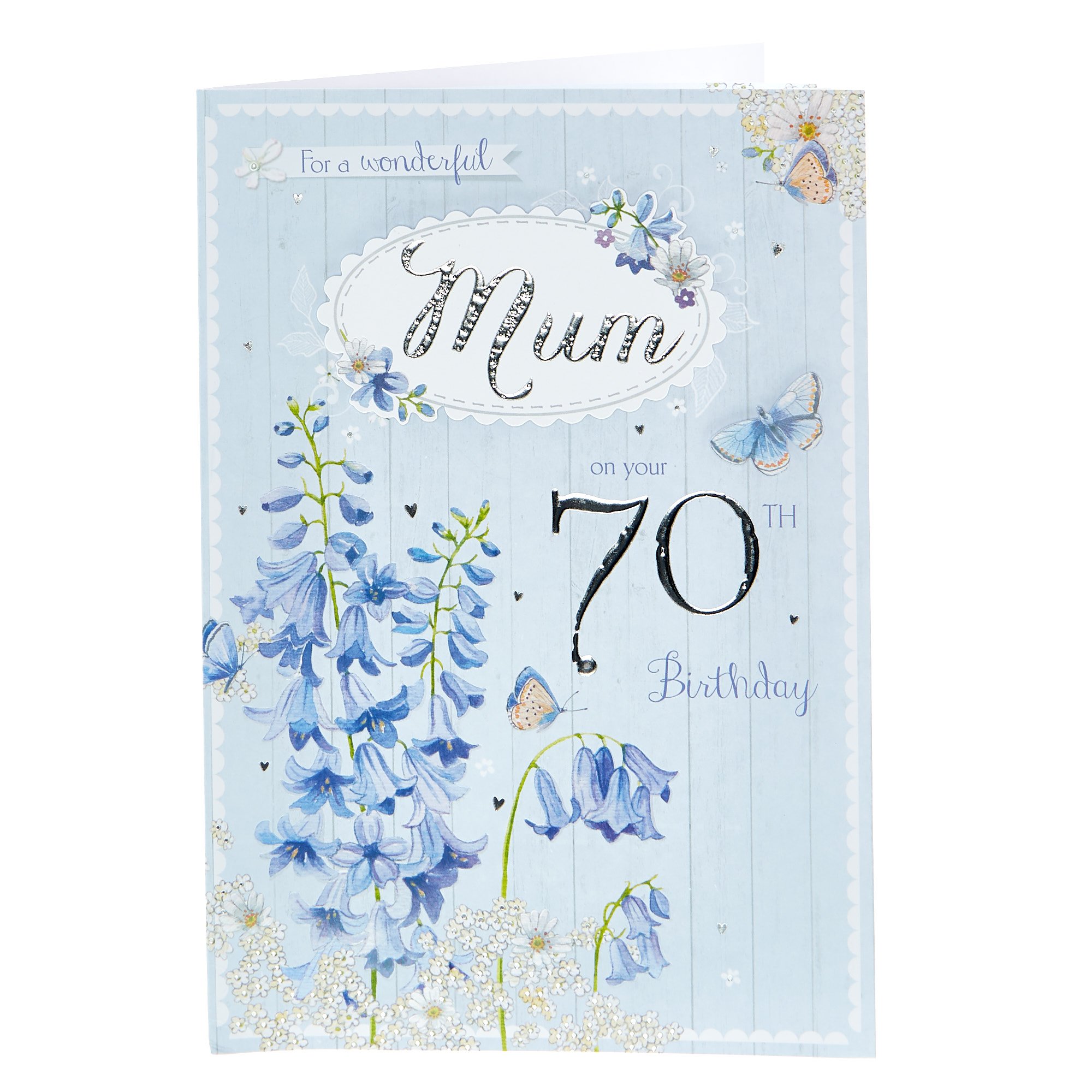 70th Birthday Card - Wonderful Mum Bluebells 