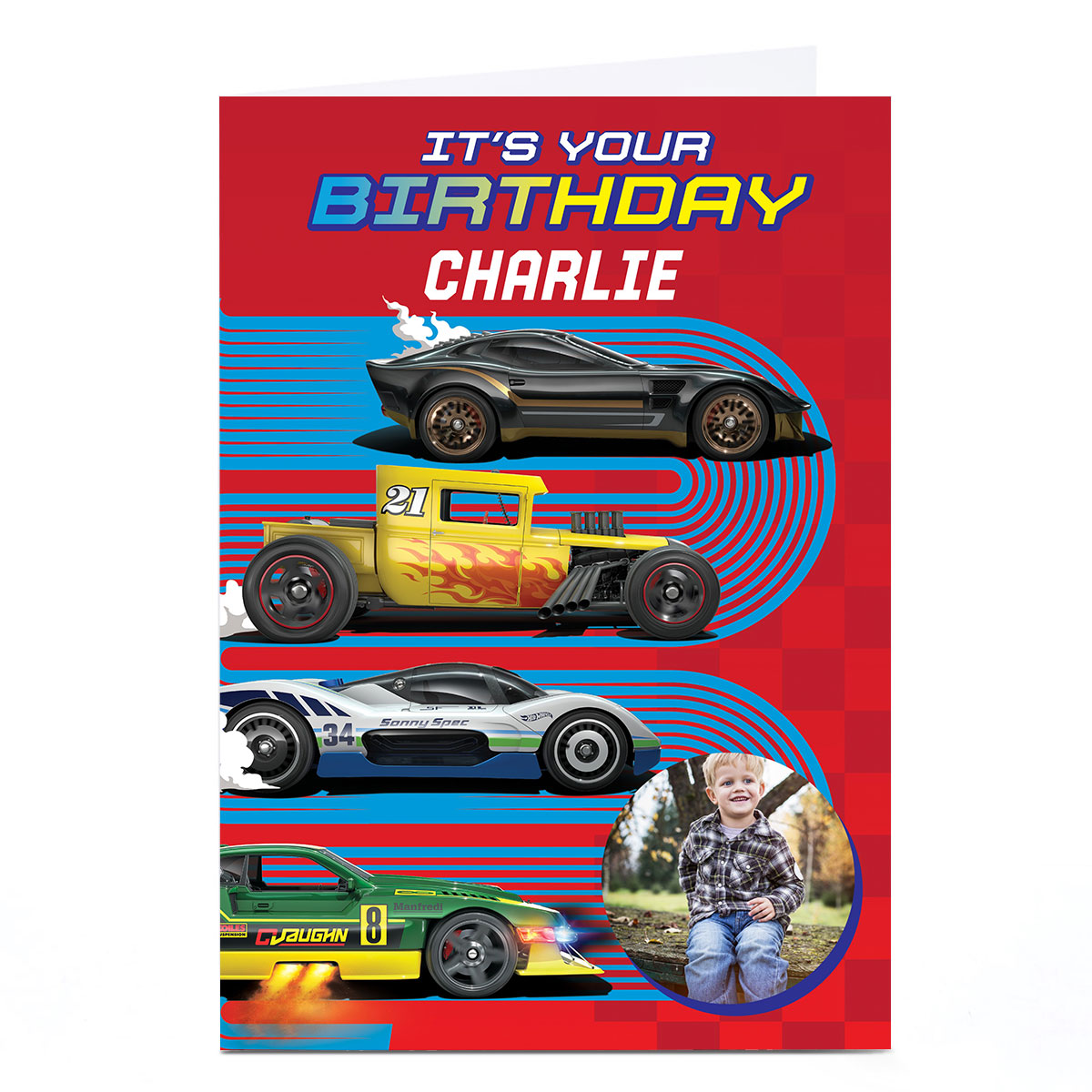 Photo Birthday Card - Hot Wheels Name and Photo 