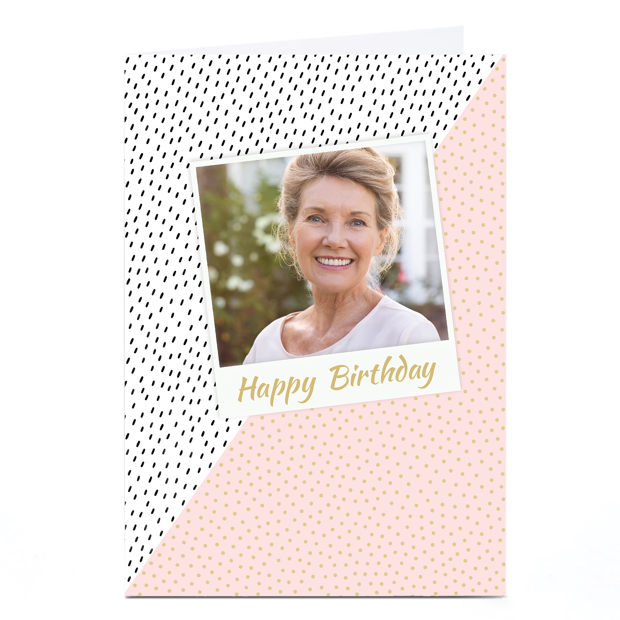 Photo Birthday Card - Single Polaroid, Pink & Gold
