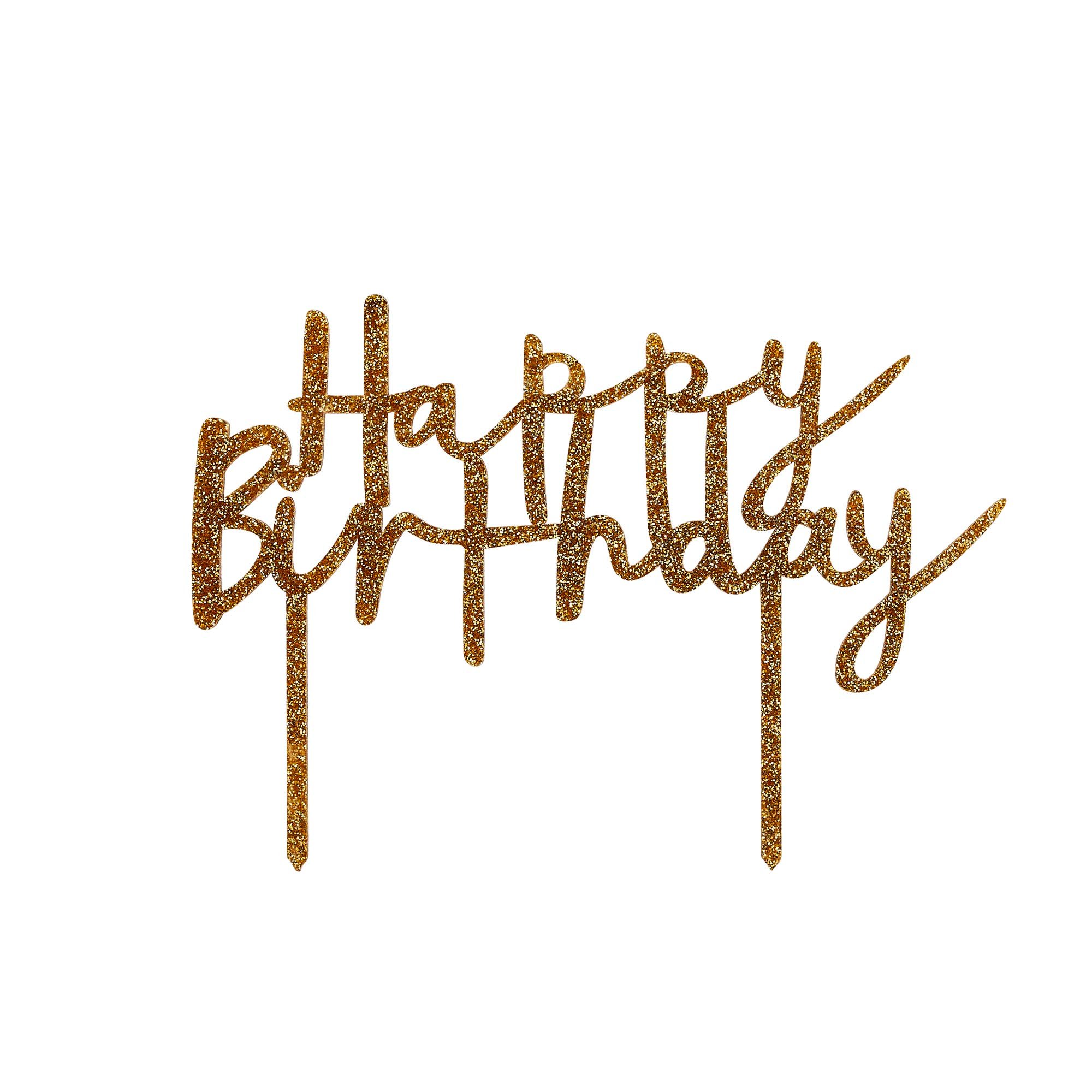Metallic Happy Birthday Glitter Acrylic Cake Topper (3 Colour Options)