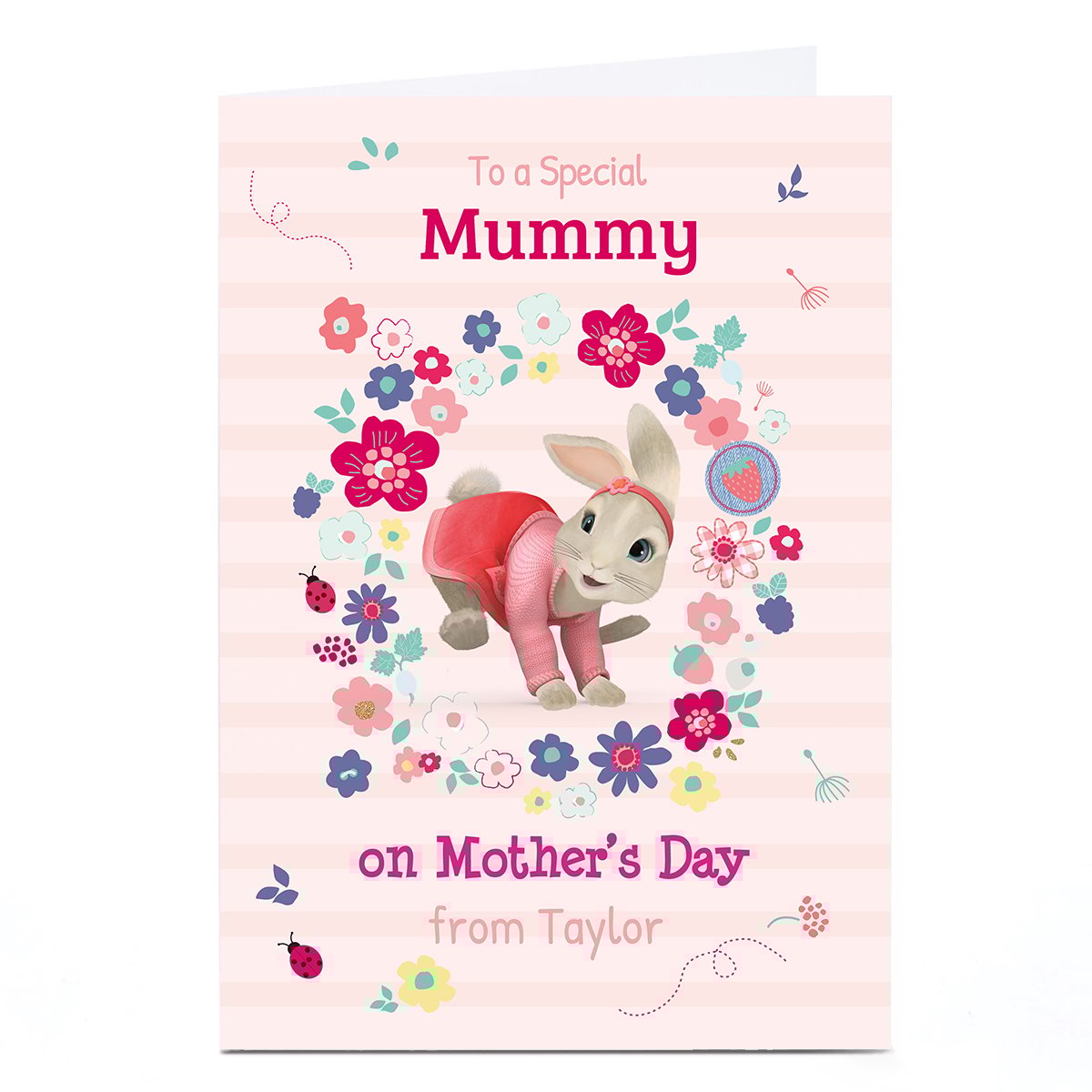 Personalised Peter Rabbit Mother's Day Card - Lily Bobtail & Flowers