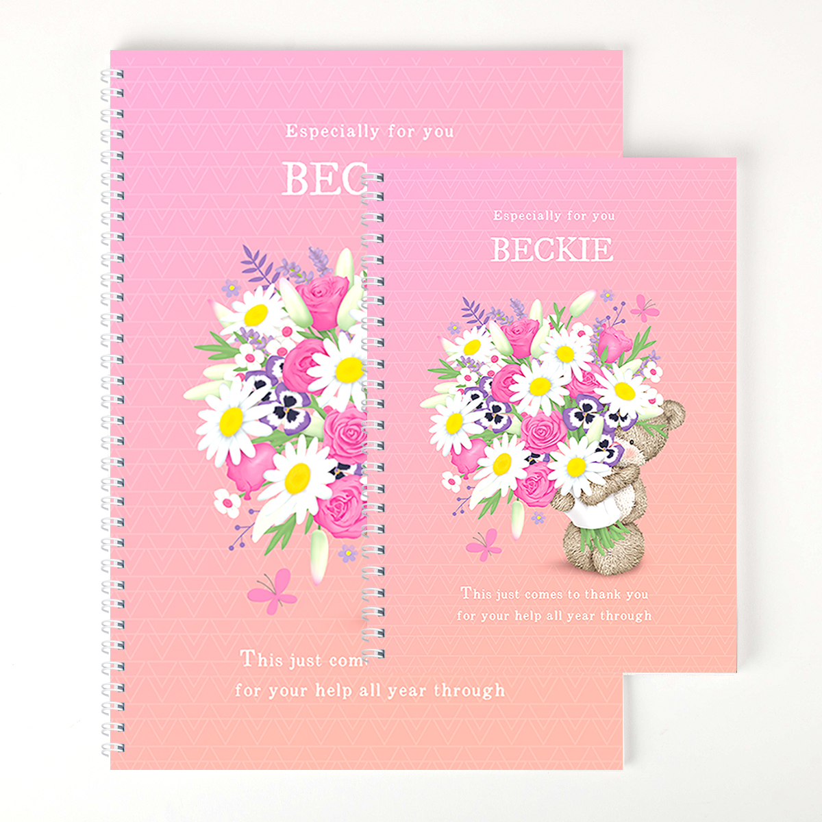 Personalised Thank You Teacher Notebook - Hugs Flower Bear