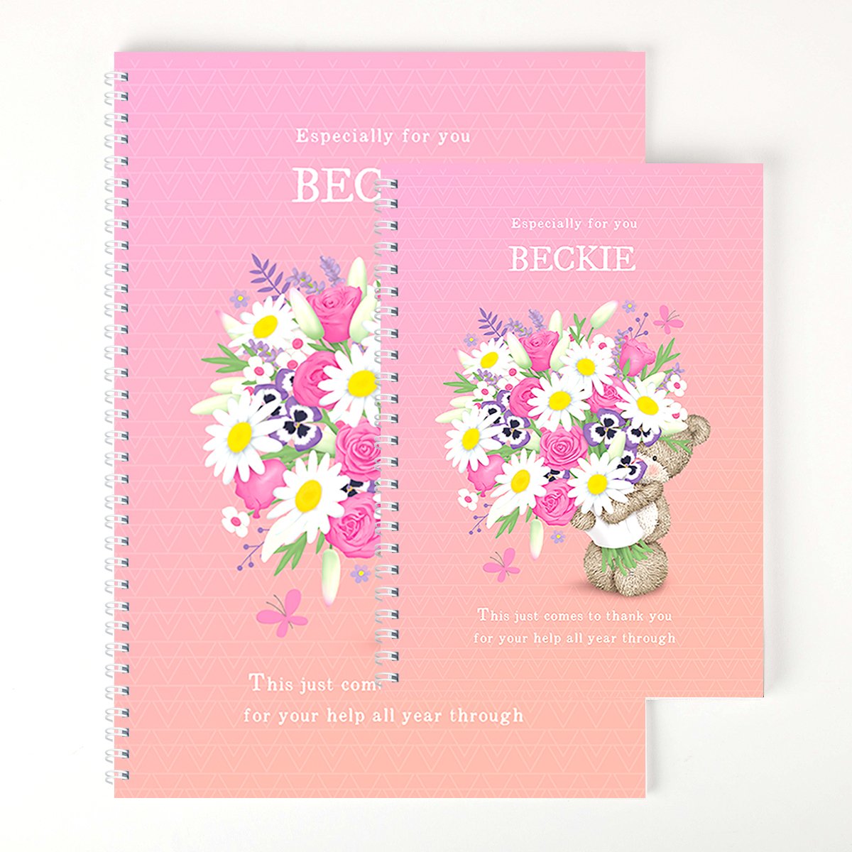 Personalised Thank You Teacher Notebook - Hugs Flower Bear