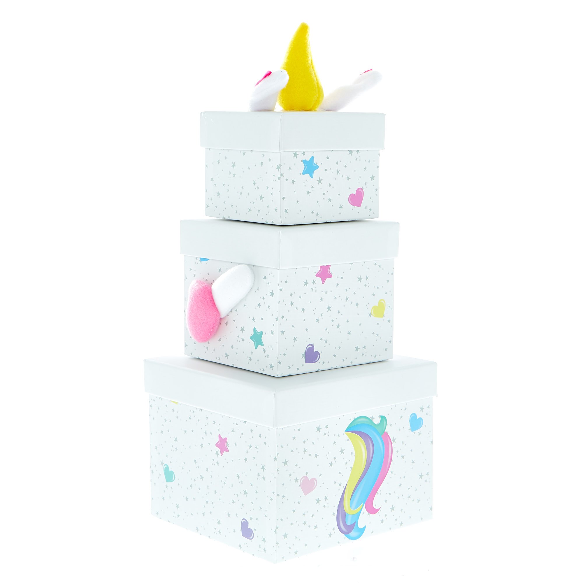 Stackable Plush Unicorn Gift Boxes - Pack Of 3