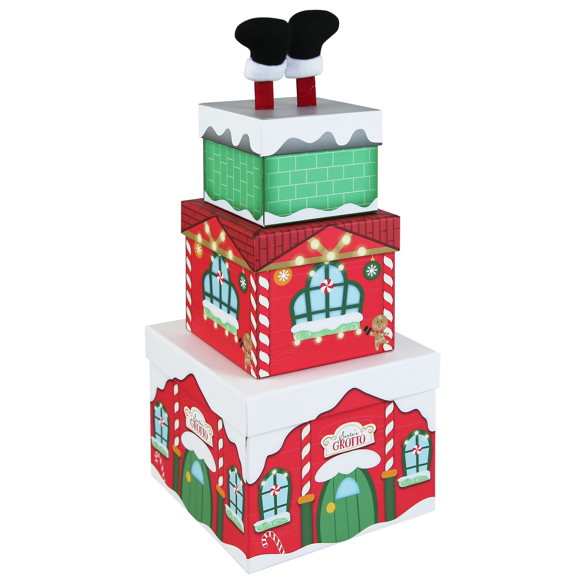Stackable Plush Santa's Grotto Gift Boxes - Set of 3