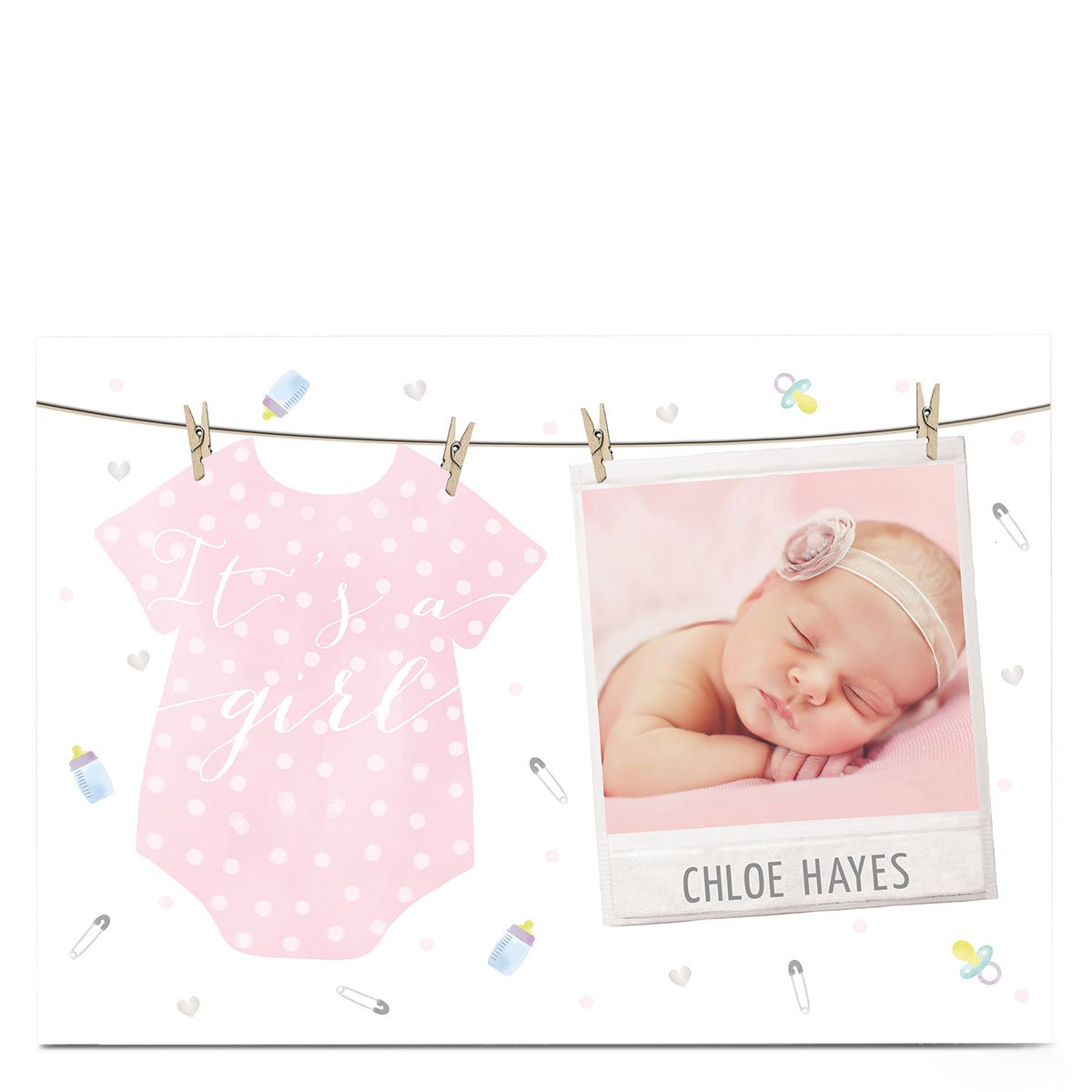 Photo New Baby Card - Baby Girl Washing Line