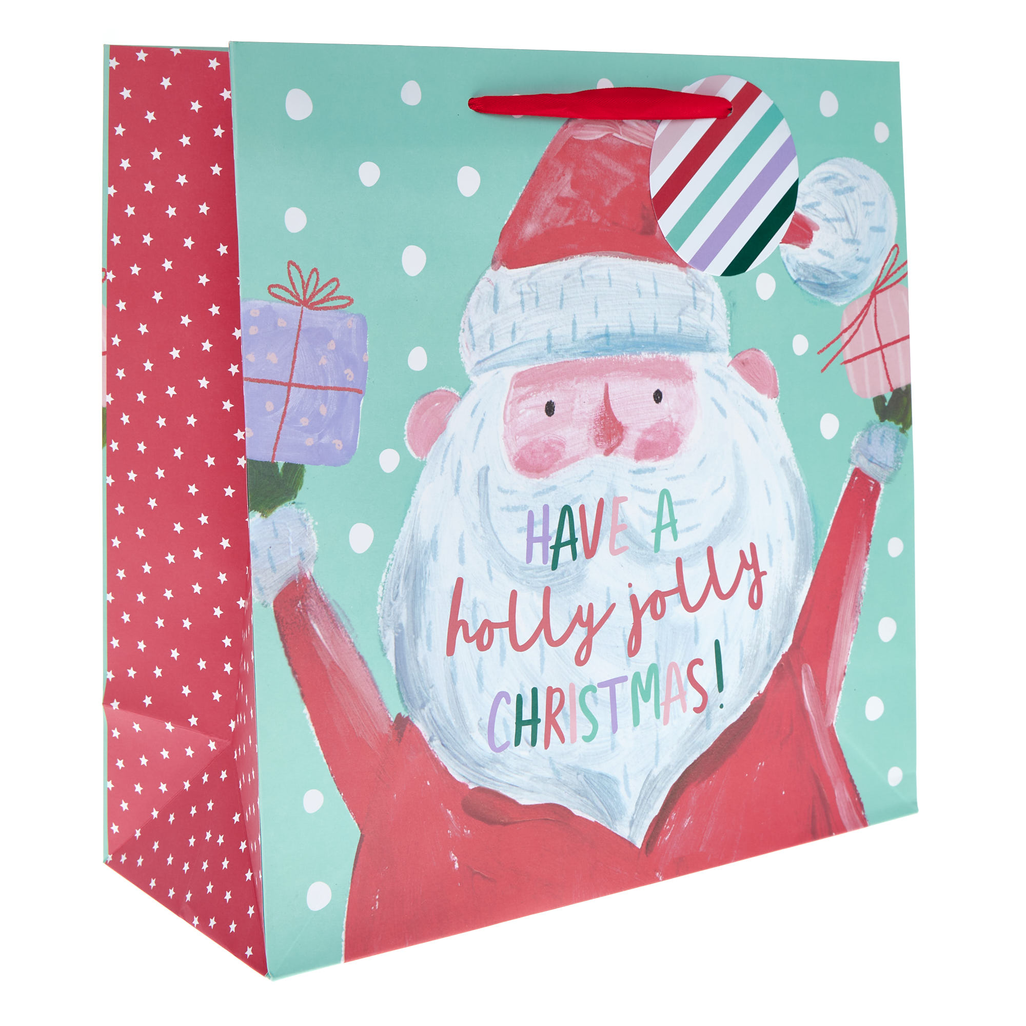 Large Square Holly Jolly Santa Christmas Gift Bag