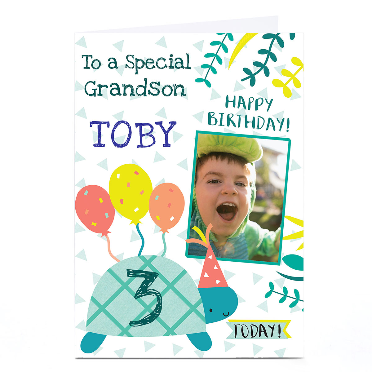 Photo Juniper & Rose Birthday Card - Green Turtle, Editable Age