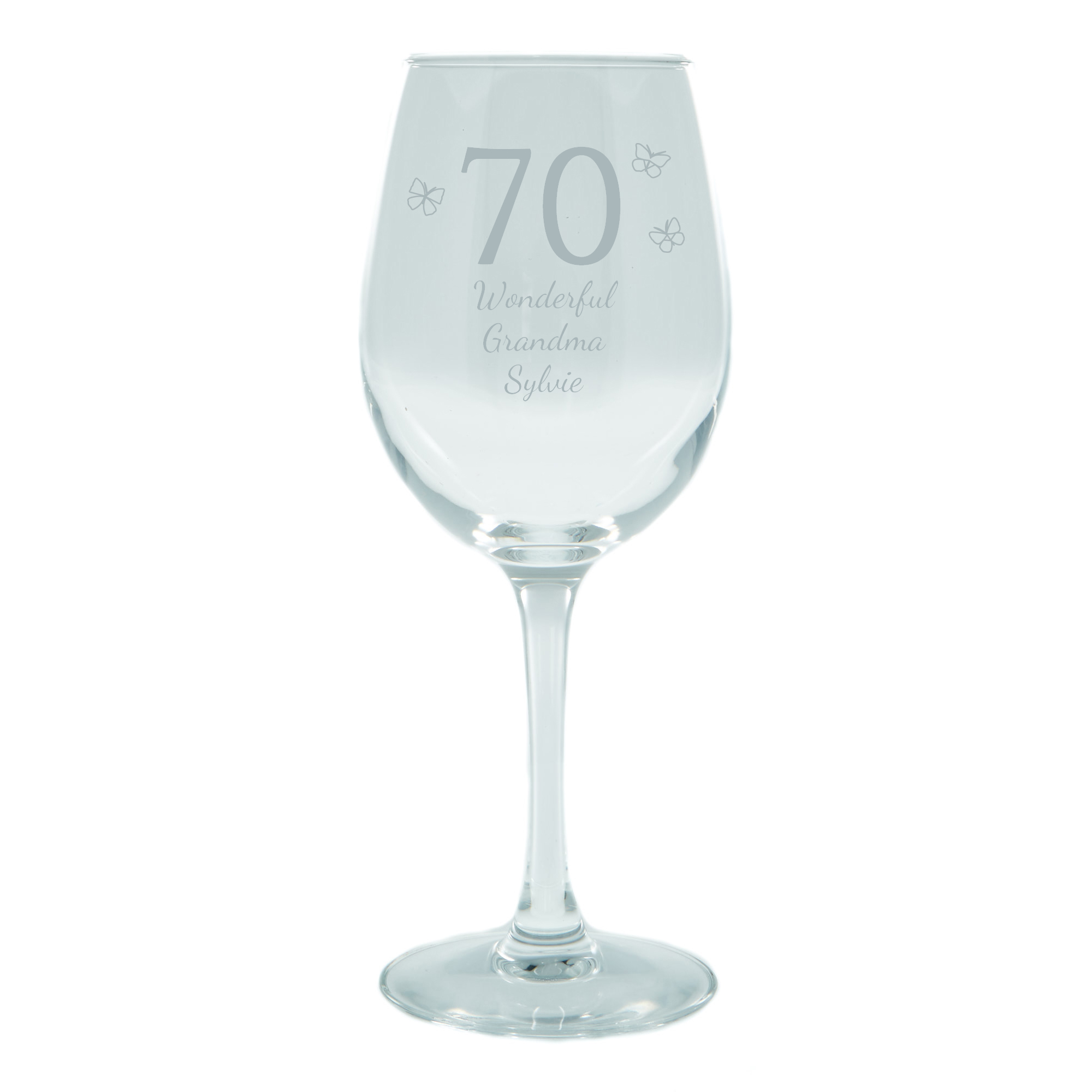Personalised Milestone Age Wine Glass - Butterflies, Editable Age, Name & Message