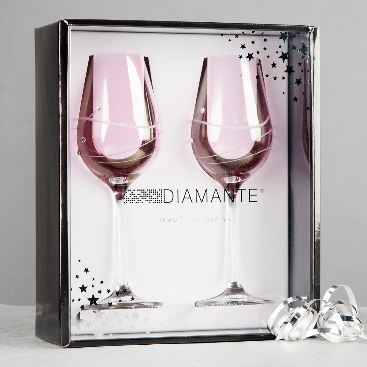 Pink Diamante Wine Glasses - Set of 2