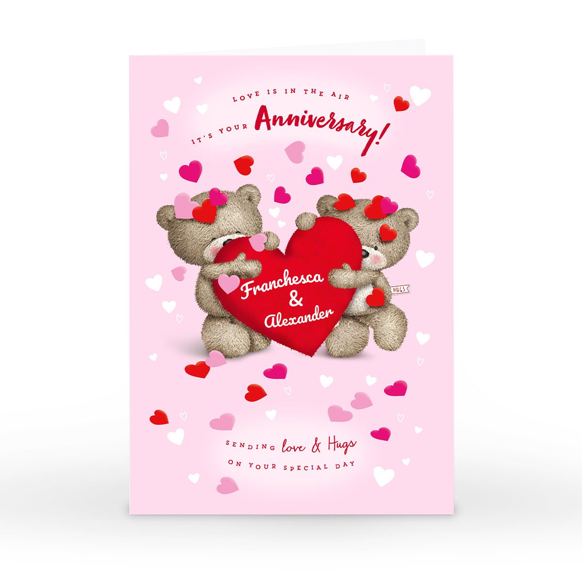 Personalised Hugs Anniversary Card - Love Is In The Air 