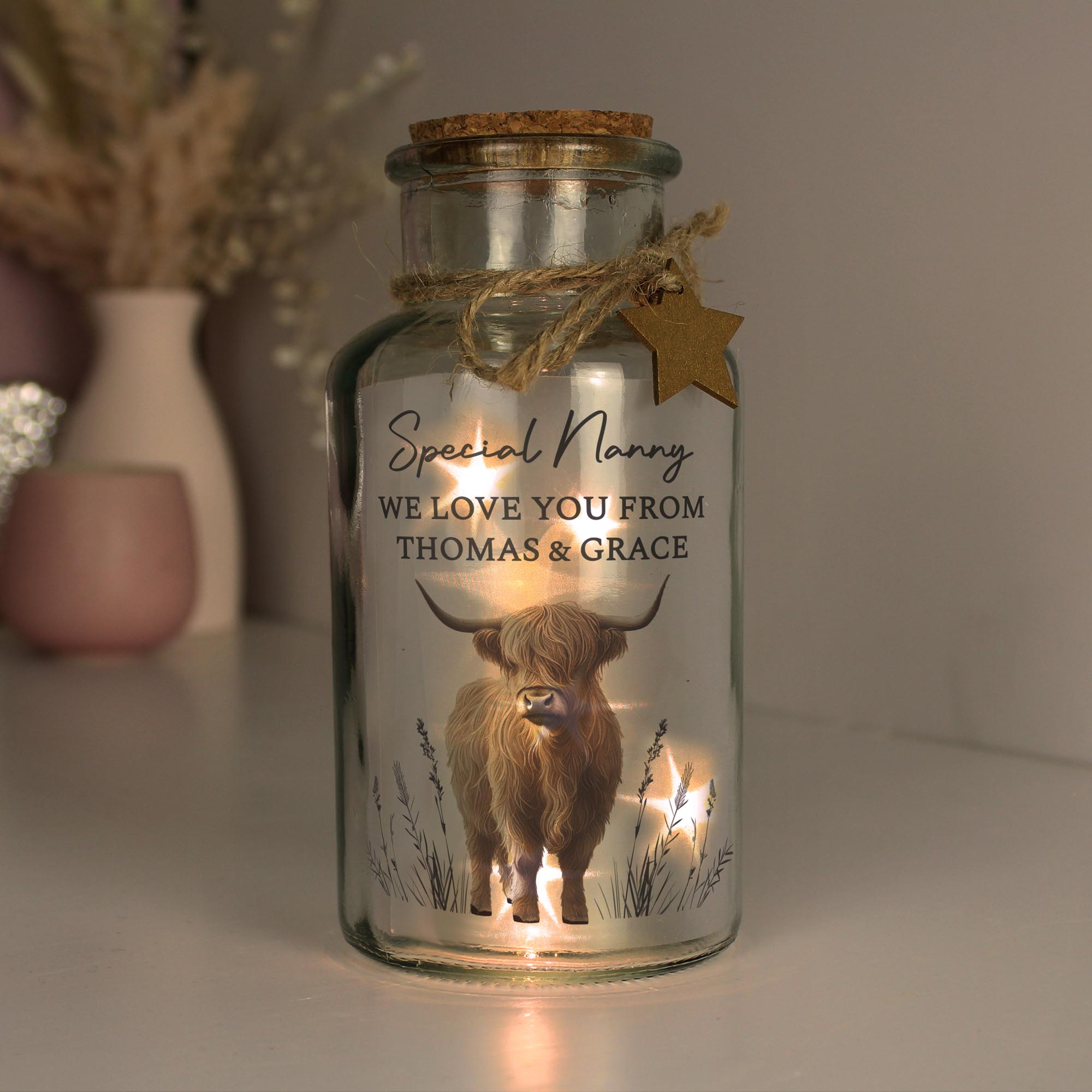 Personalised Highland Cow LED Light Up Jar,  Personalised Highland Cow LED Light Up Jar
