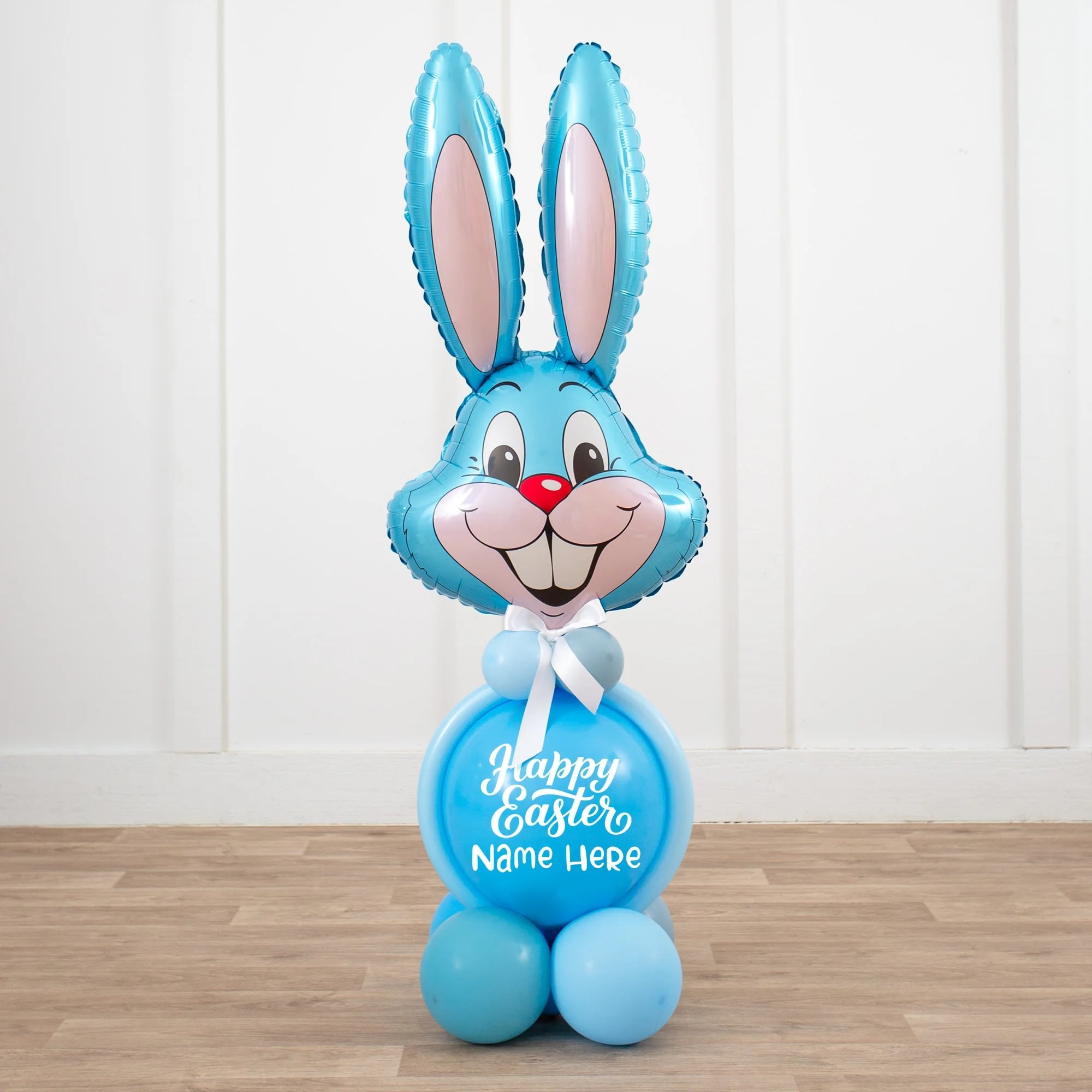 Personalised Air-Filled Blue Easter Bunny Balloon Stack - Delivered Inflated!
