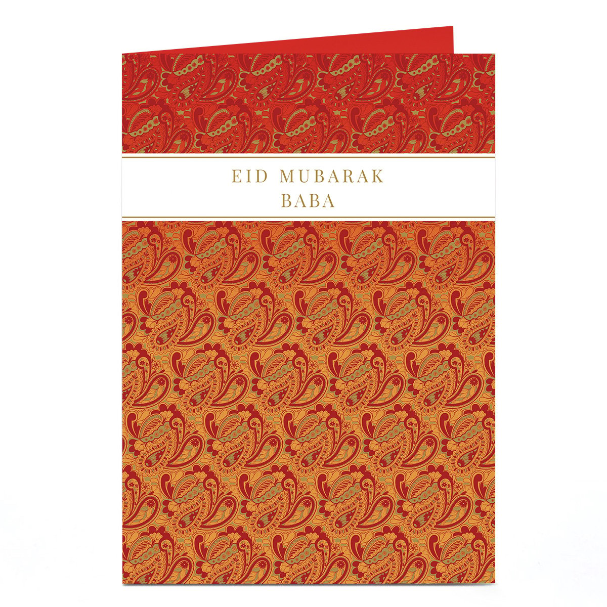Personalised Eid Card - Red & Gold Paisley