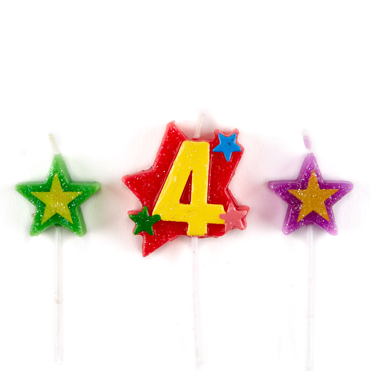 Number 4 Star Birthday Candles - Pack Of 3 