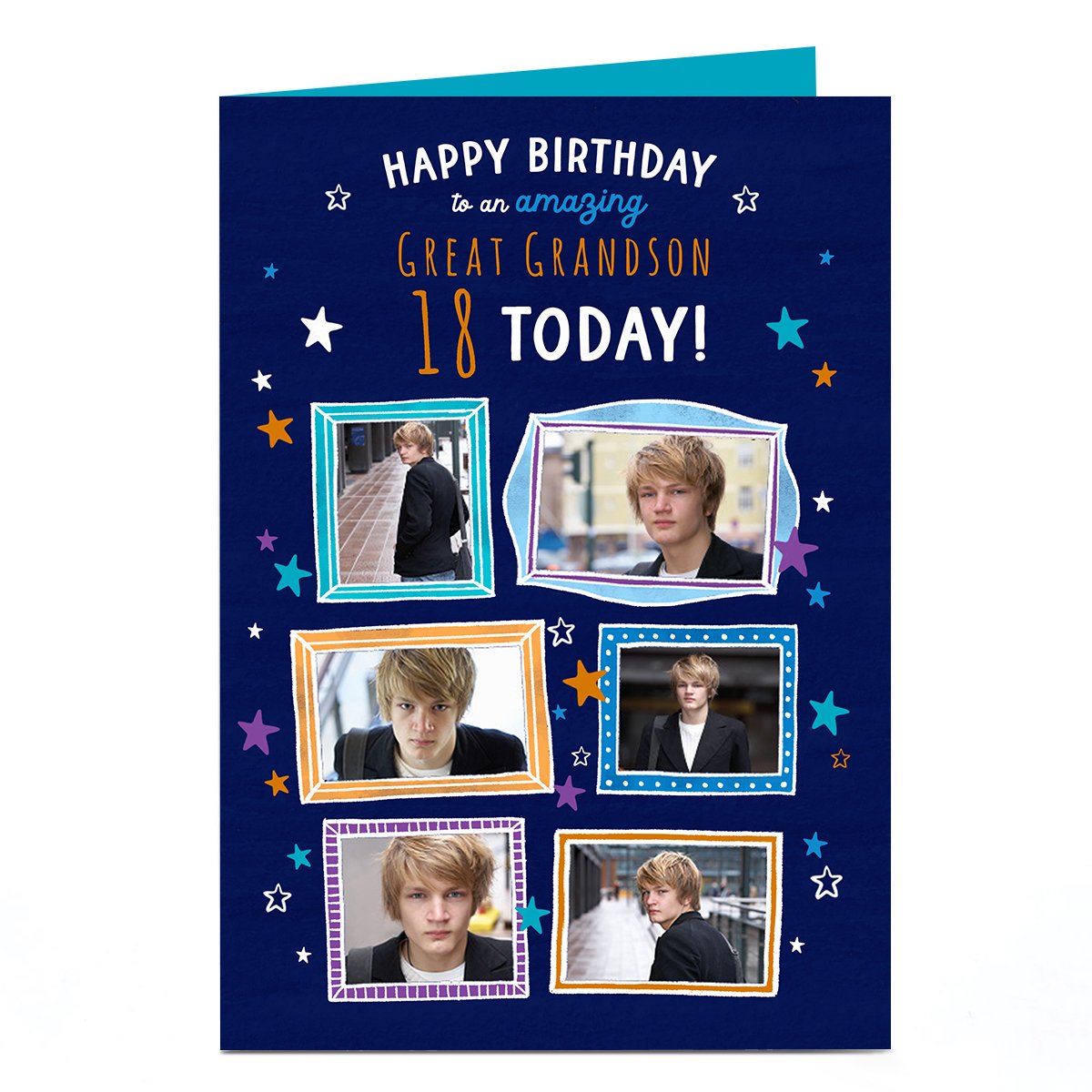 Photo Birthday Card - Stars & Frames, Amazing, Editable Age
