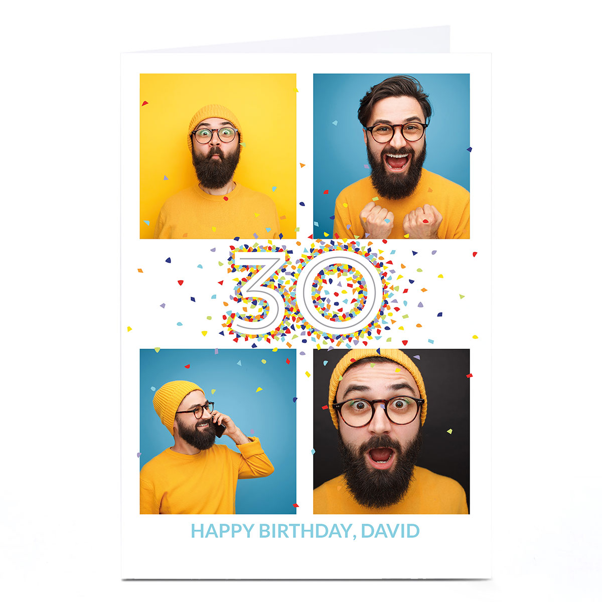Photo 30th Birthday Card - 4 Photos, Confetti