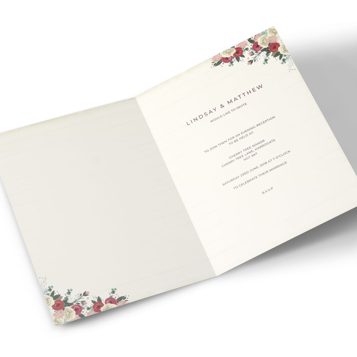 Personalised Evening Reception Invitation - Roses
