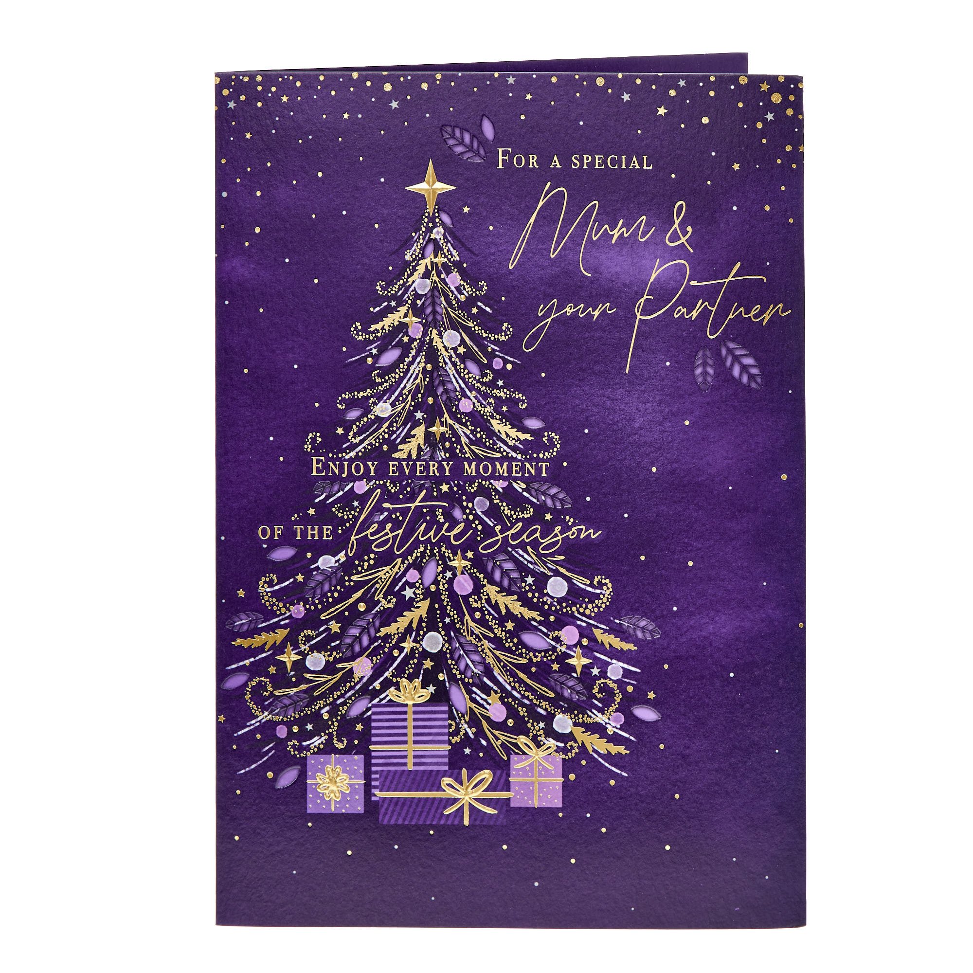 Mum & Partner Gold & Purple Tree Christmas Card