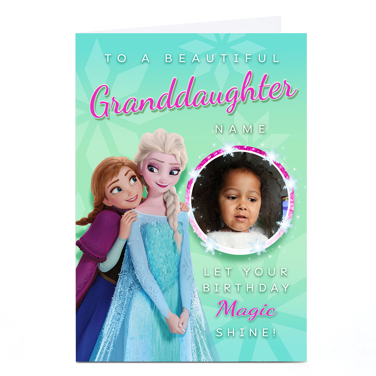 Photo Frozen Anna & Elsa Birthday Card - Magic Shine, Granddaughter