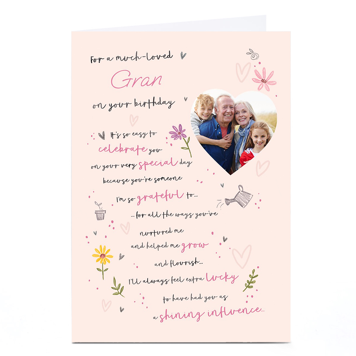 Photo Birthday Card - Grow and Flourish Garden Drawings, Gran