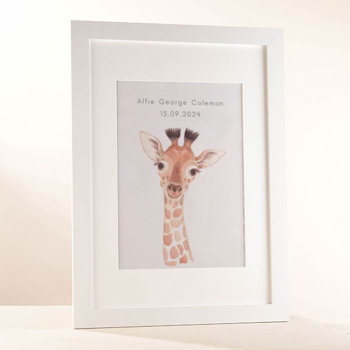 Personalised New Born Giraffe Framed Print