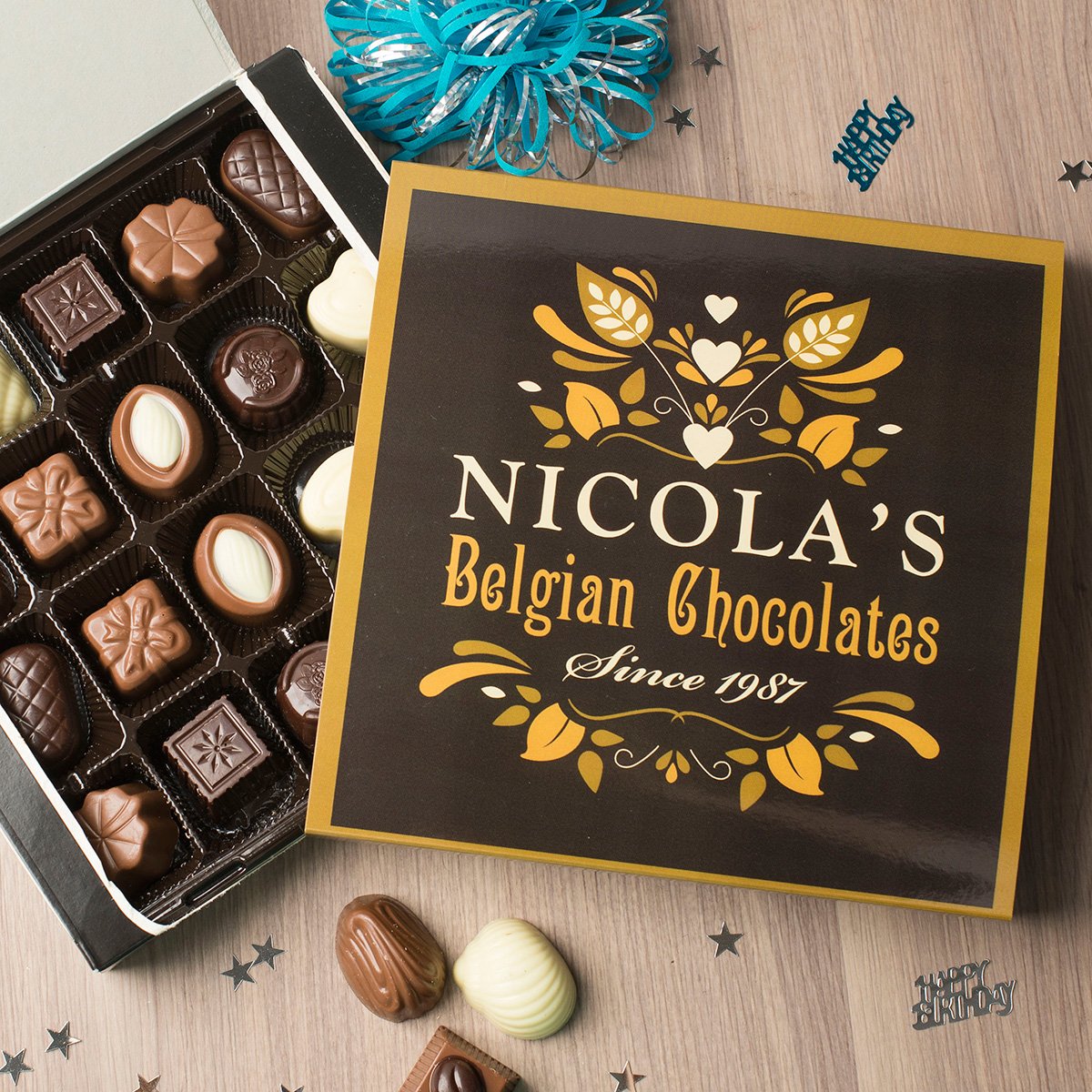 Personalised Belgian Chocolates - Black & Gold