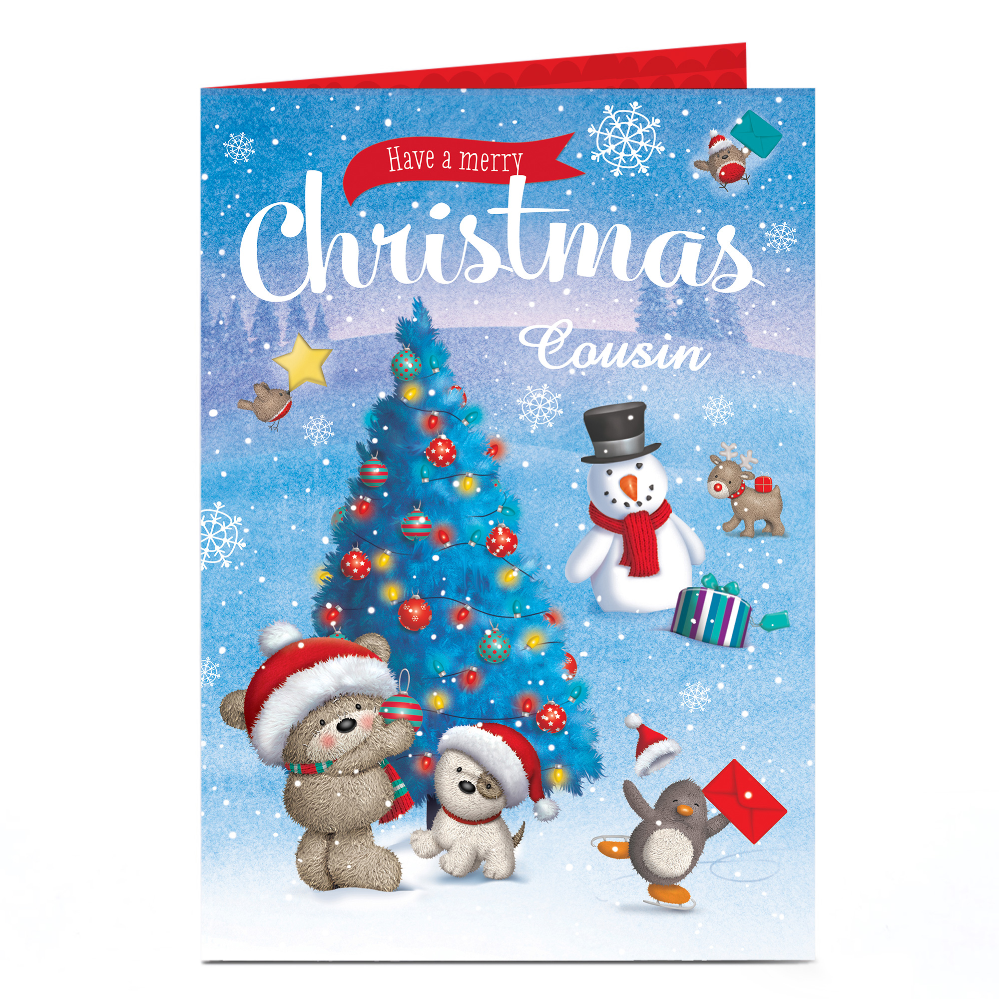Hugs Personalised Christmas Card - Tree Decorating Cousin