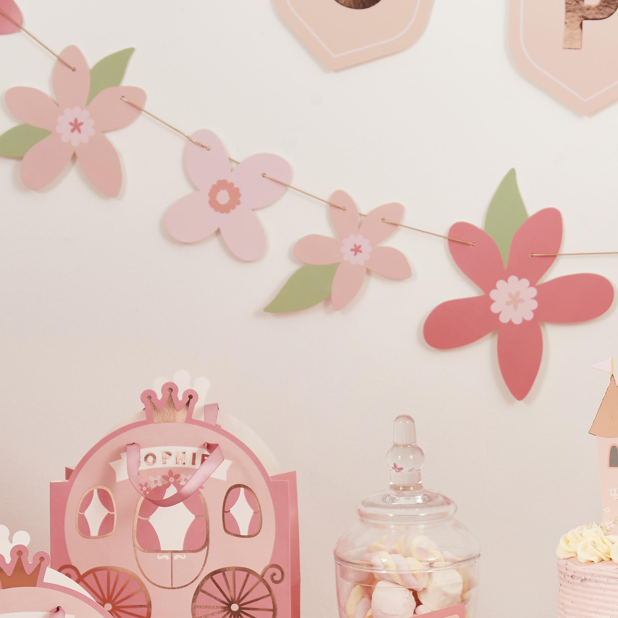 Pink Flower Card Garland 2m