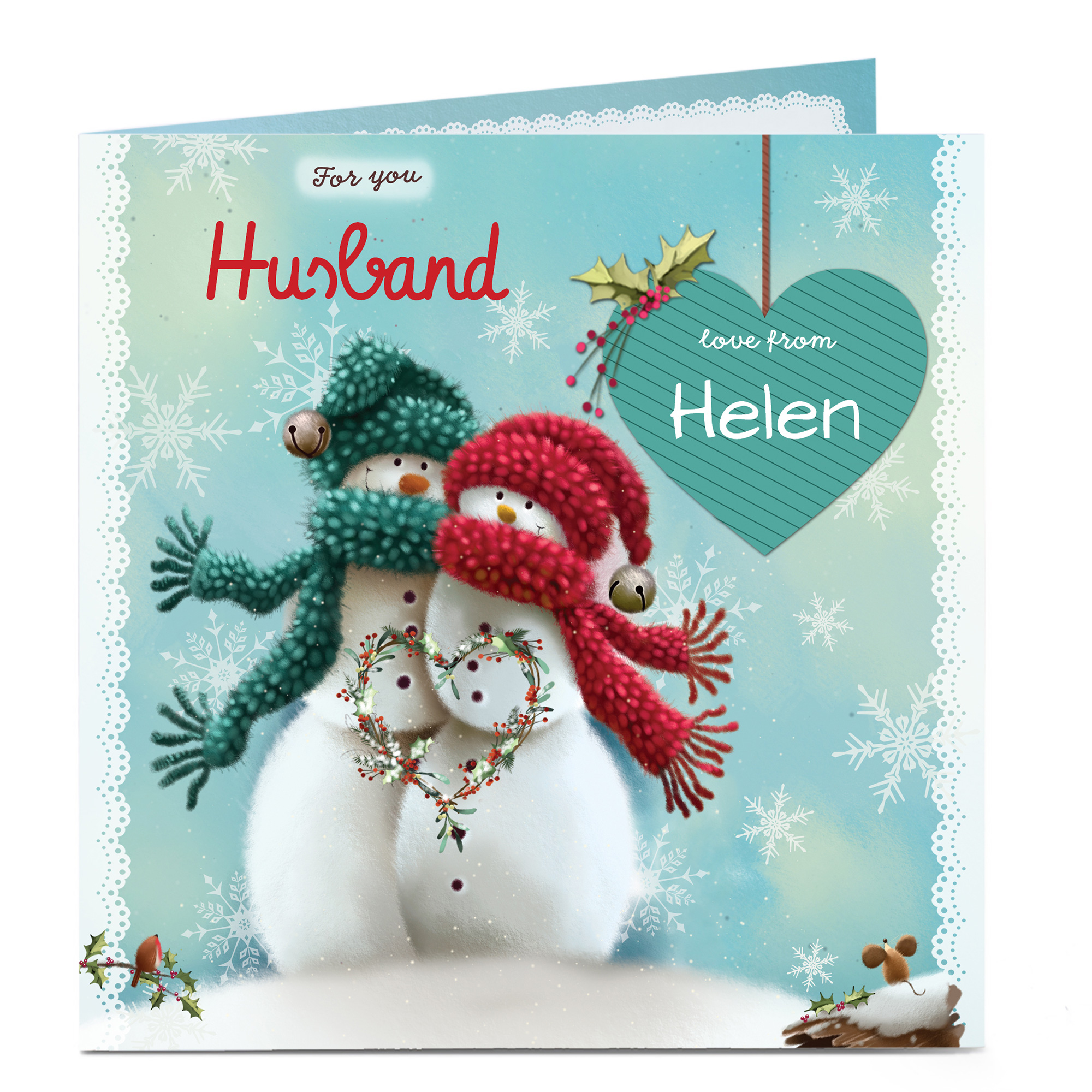 Personalised Christmas Card - Husband Snow Couple