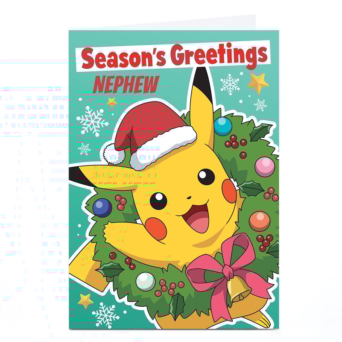 Buy Personalised Pokémon Christmas Card Pikachu & Wreath for GBP 2.29