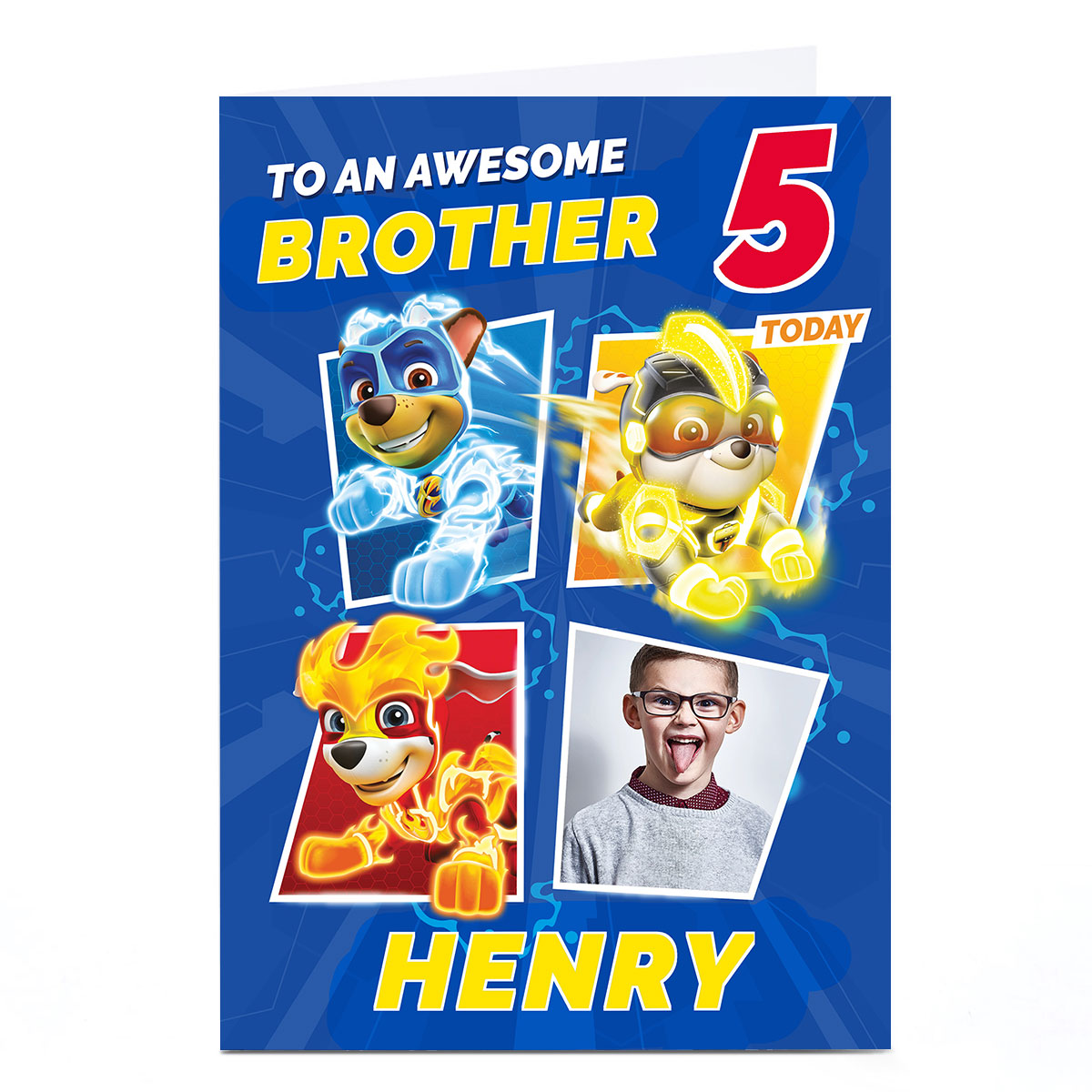 Photo Paw Patrol Birthday Card - Awesome Mighty Pups, Editable Age