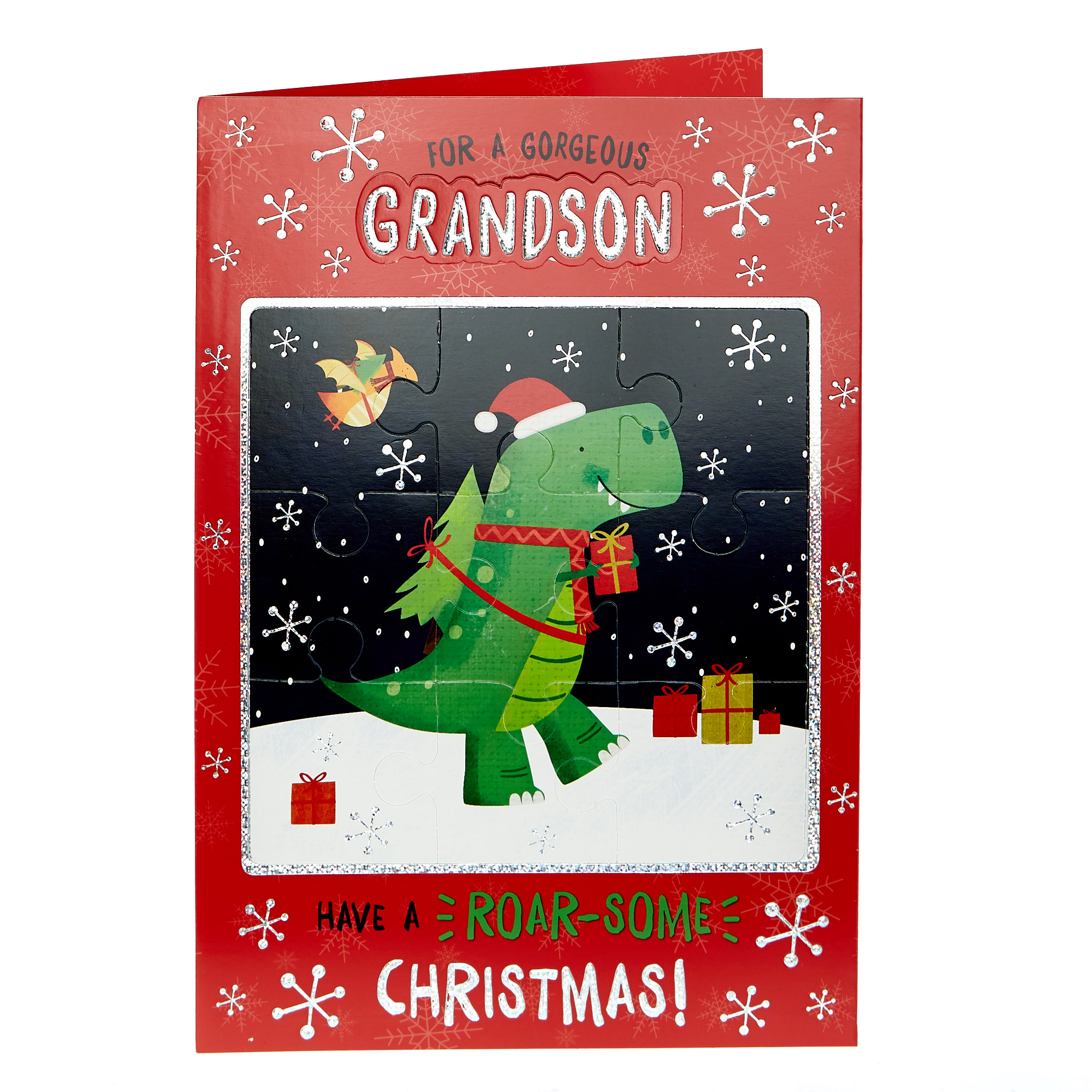 Jigsaw Activity Christmas Card - Grandson Dinosaur