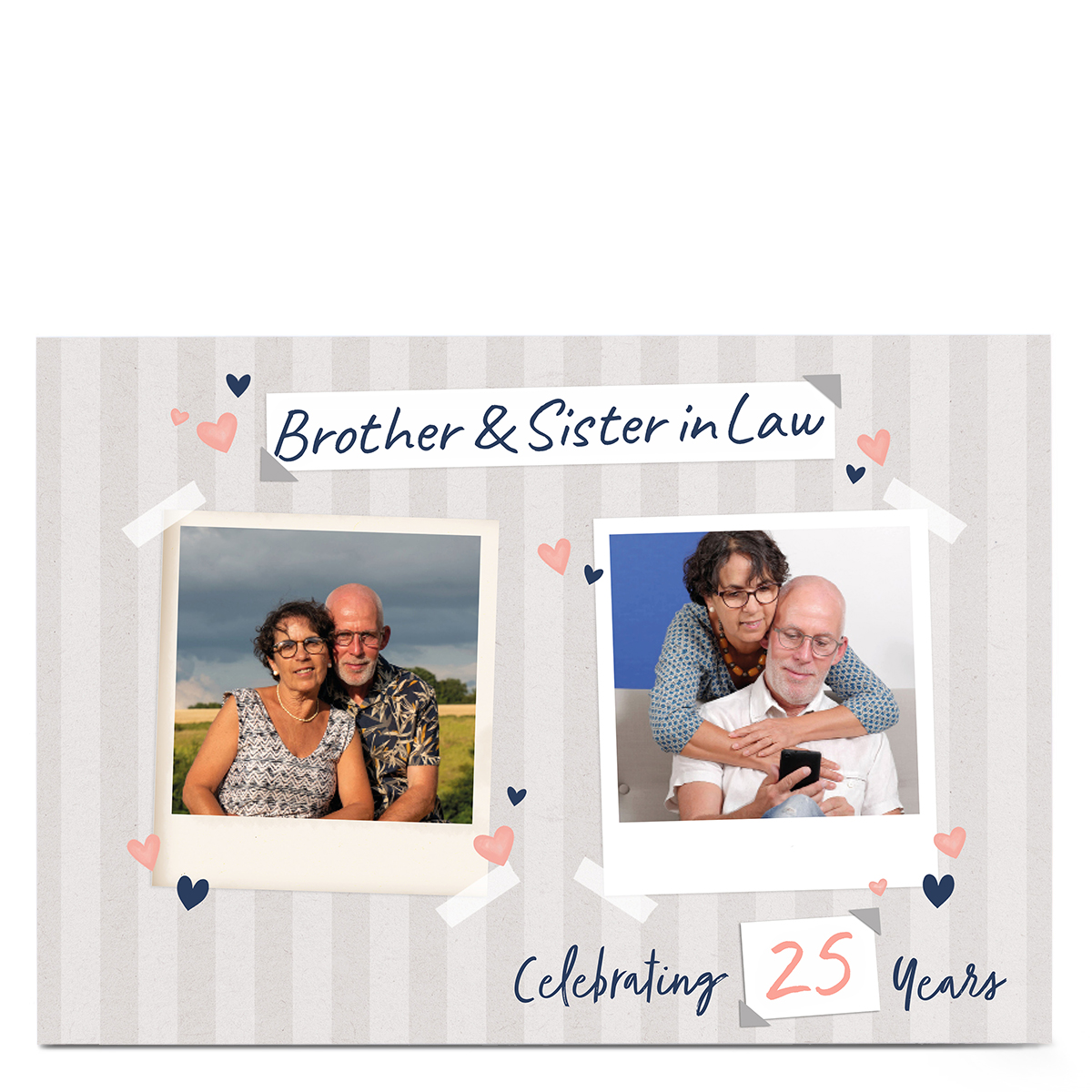 Photo Anniversary Card - Stripes & hearts, 25 Years