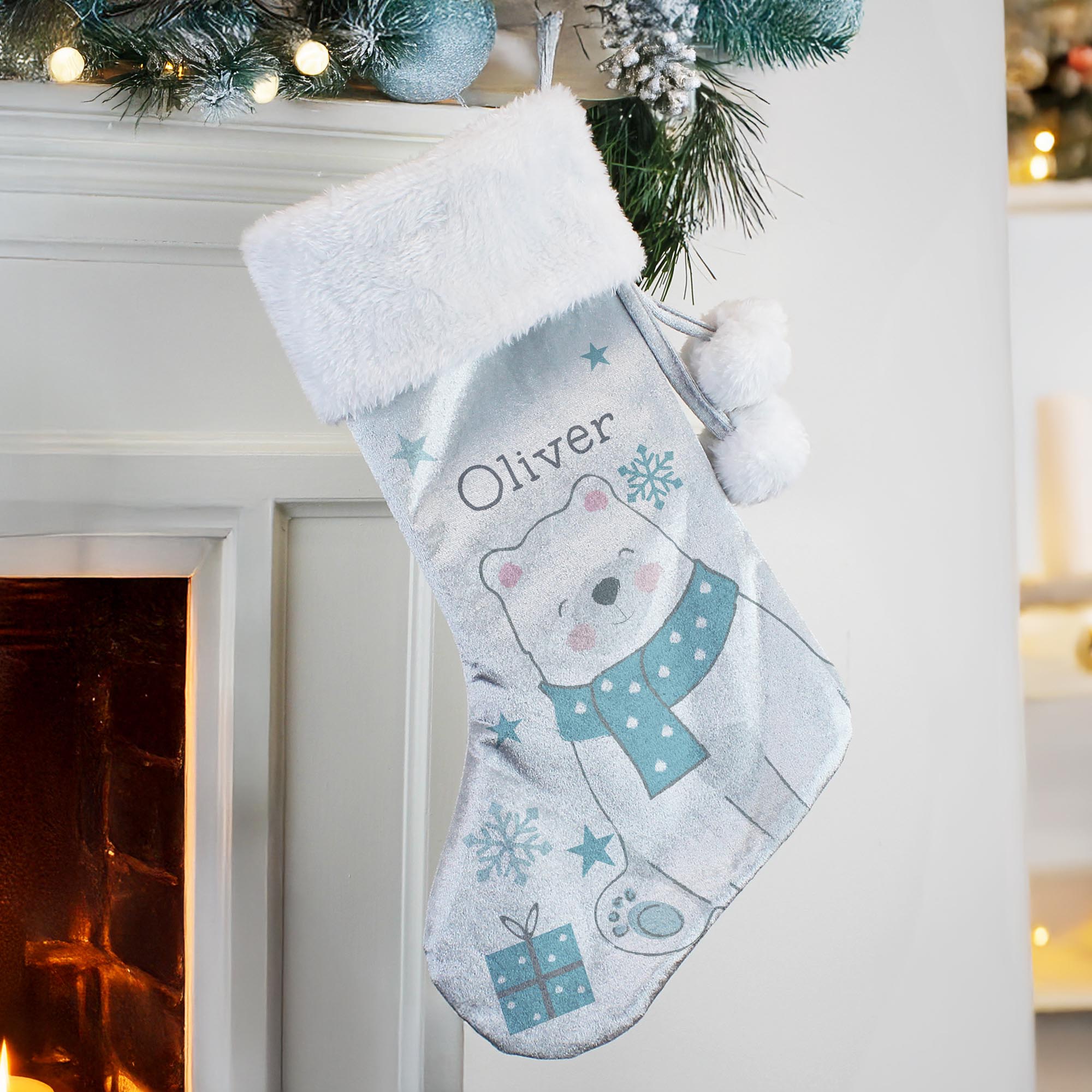 Personalised Polar Bear Christmas Stocking,  Personalised Polar Bear Christmas Stocking