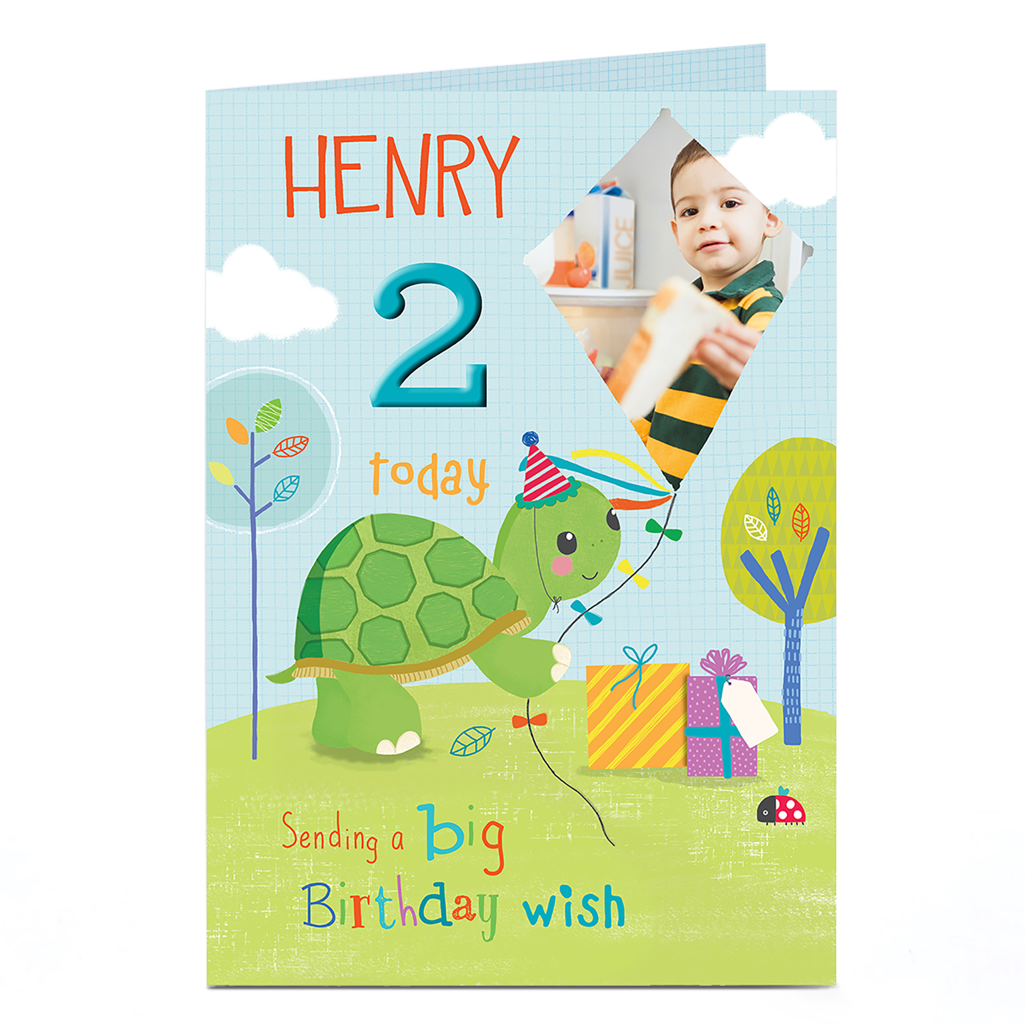 Photo Editable Age Birthday Card - Tortoise & Kite