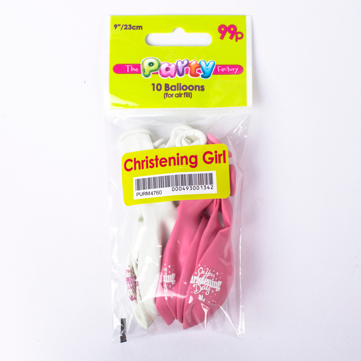 Pink & White Christening Air-fill Latex Balloons - Pack Of 10