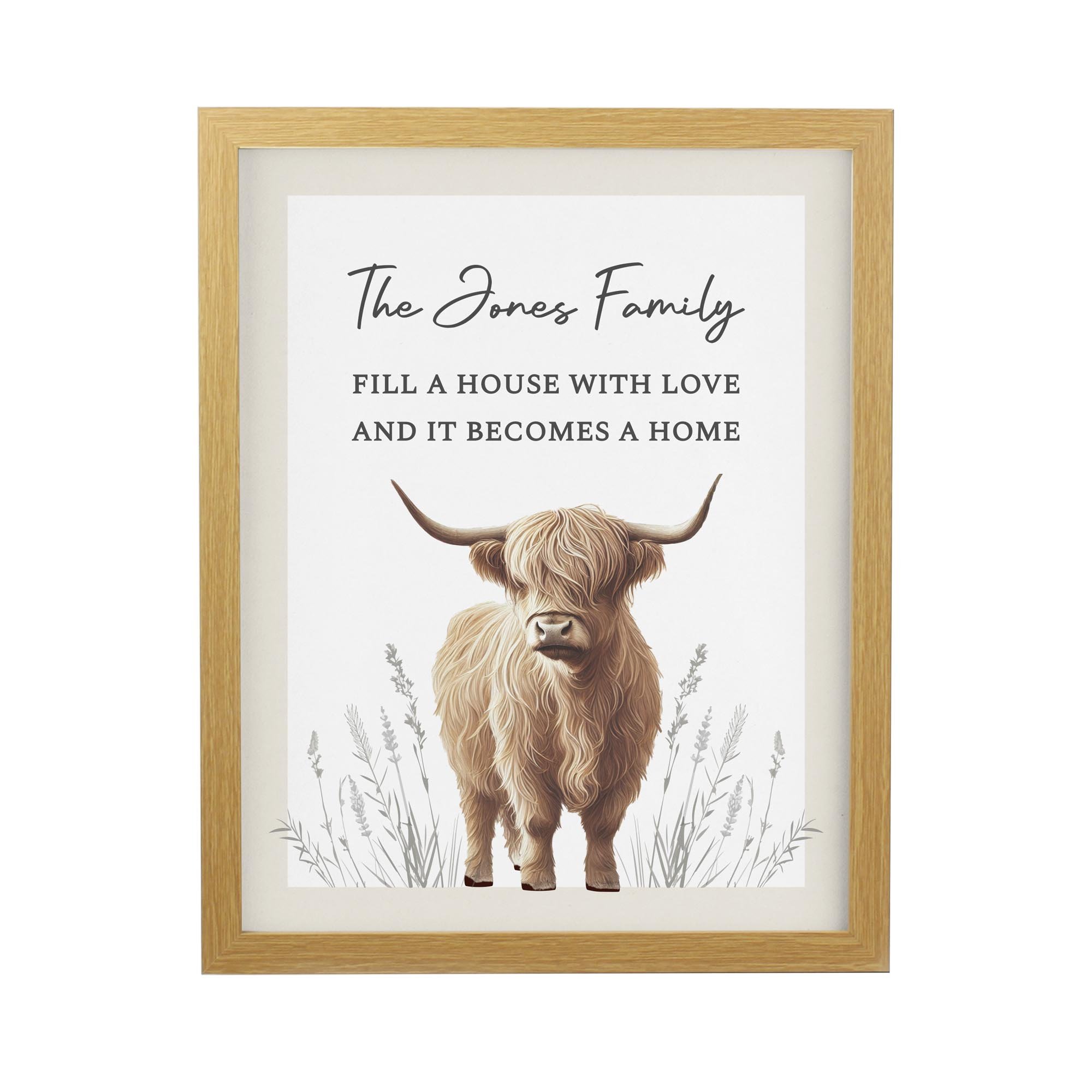 Personalised Highland Cow Oak Poster Frame