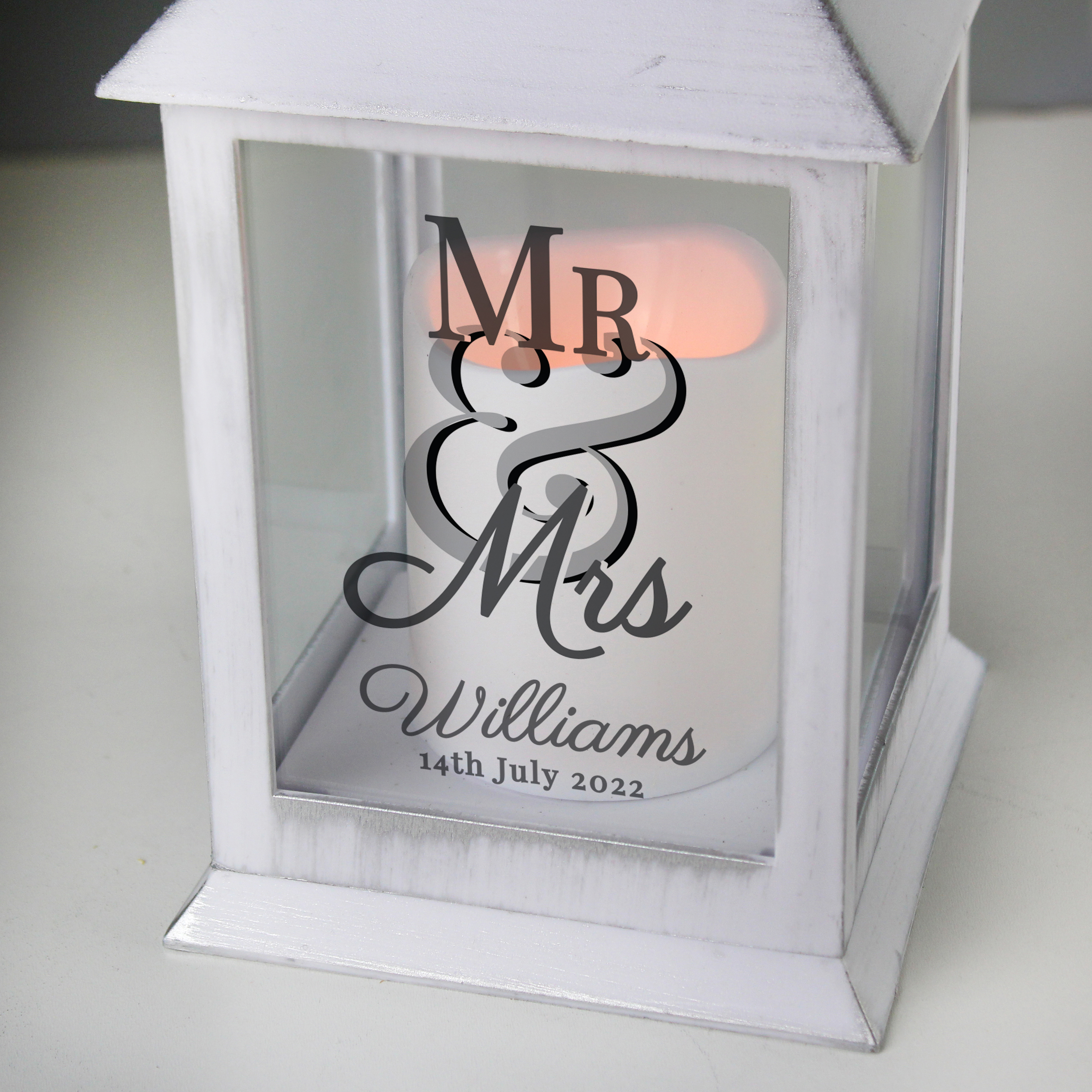 Personalised Light-Up Mr & Mrs White Lantern