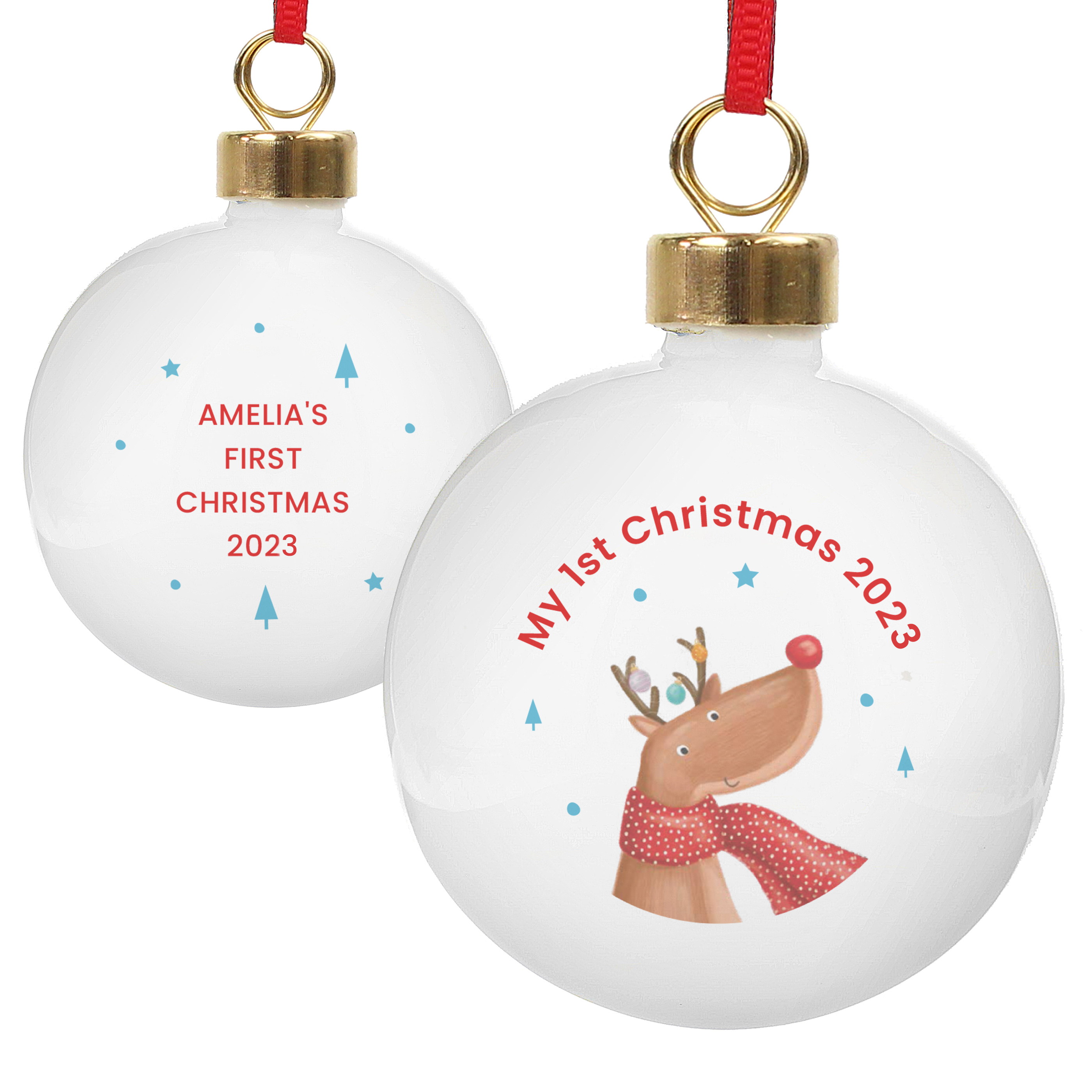 Personalised My 1st Christmas Reindeer Ceramic Bauble