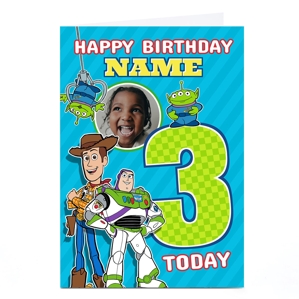 Photo Toy Story 3rd Birthday Card - Woody Buzz and Aliens, Any Name