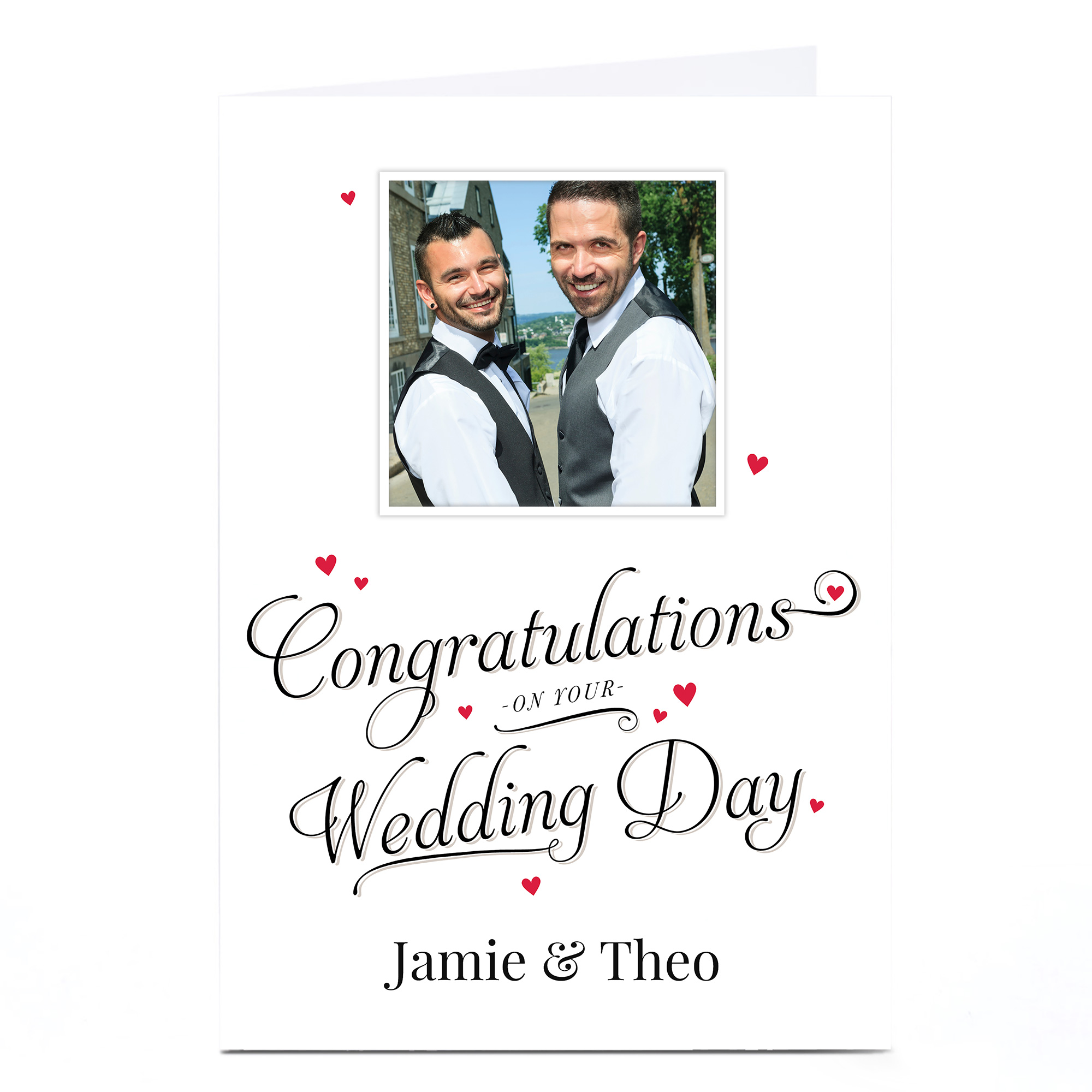 Personalised Wedding Photo Card - Little Red Hearts