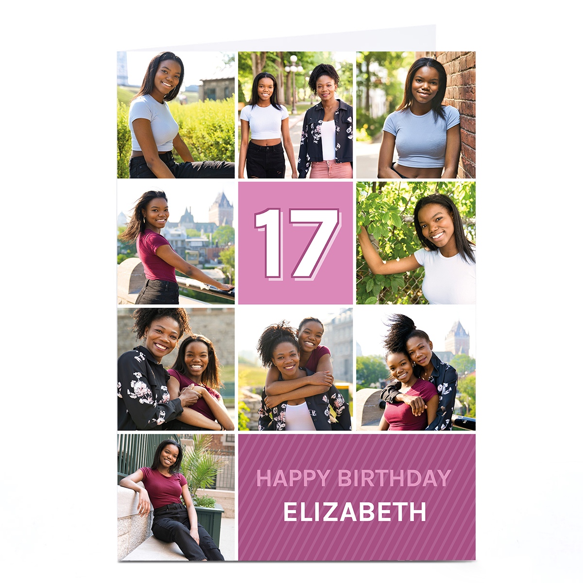 Photo Birthday Card - Purple Squares, Editable Age