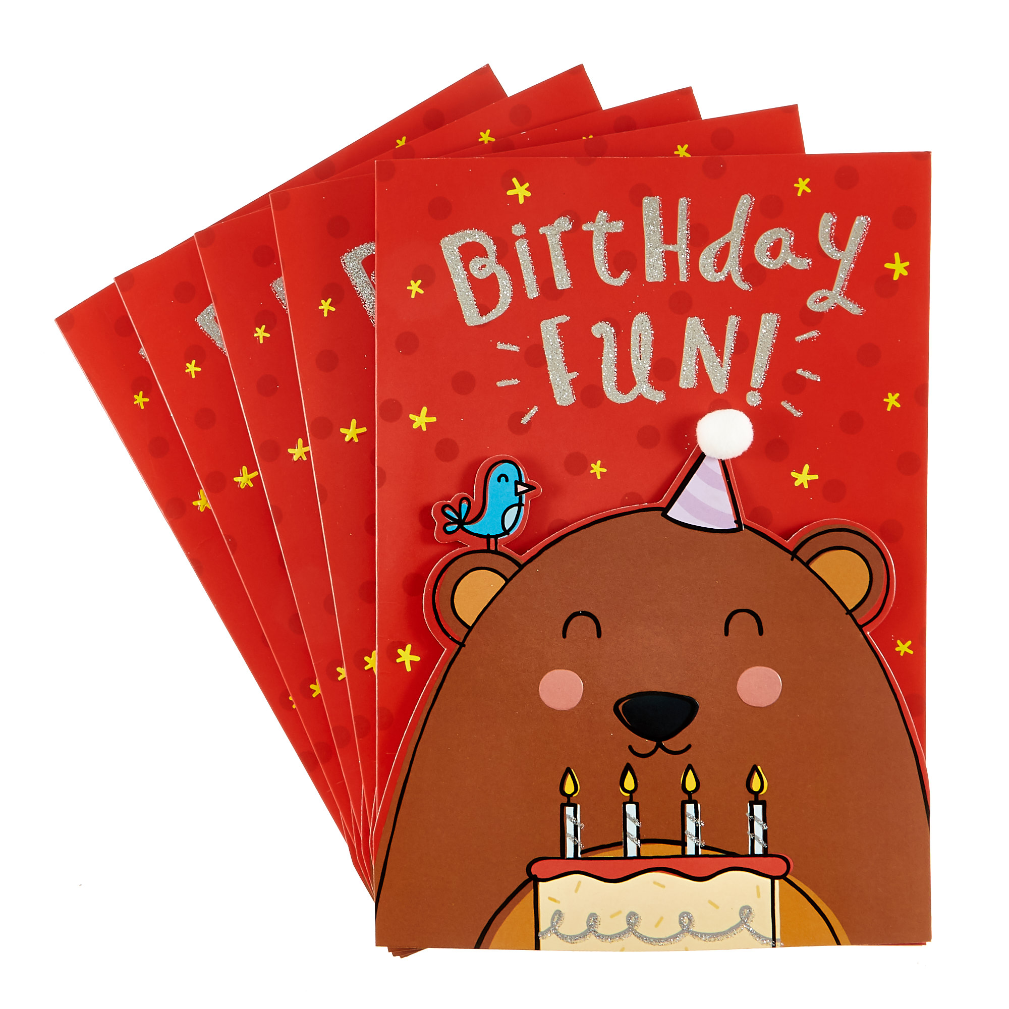 Birthday Cards - Fun Bear & Cake (Pack of 6)