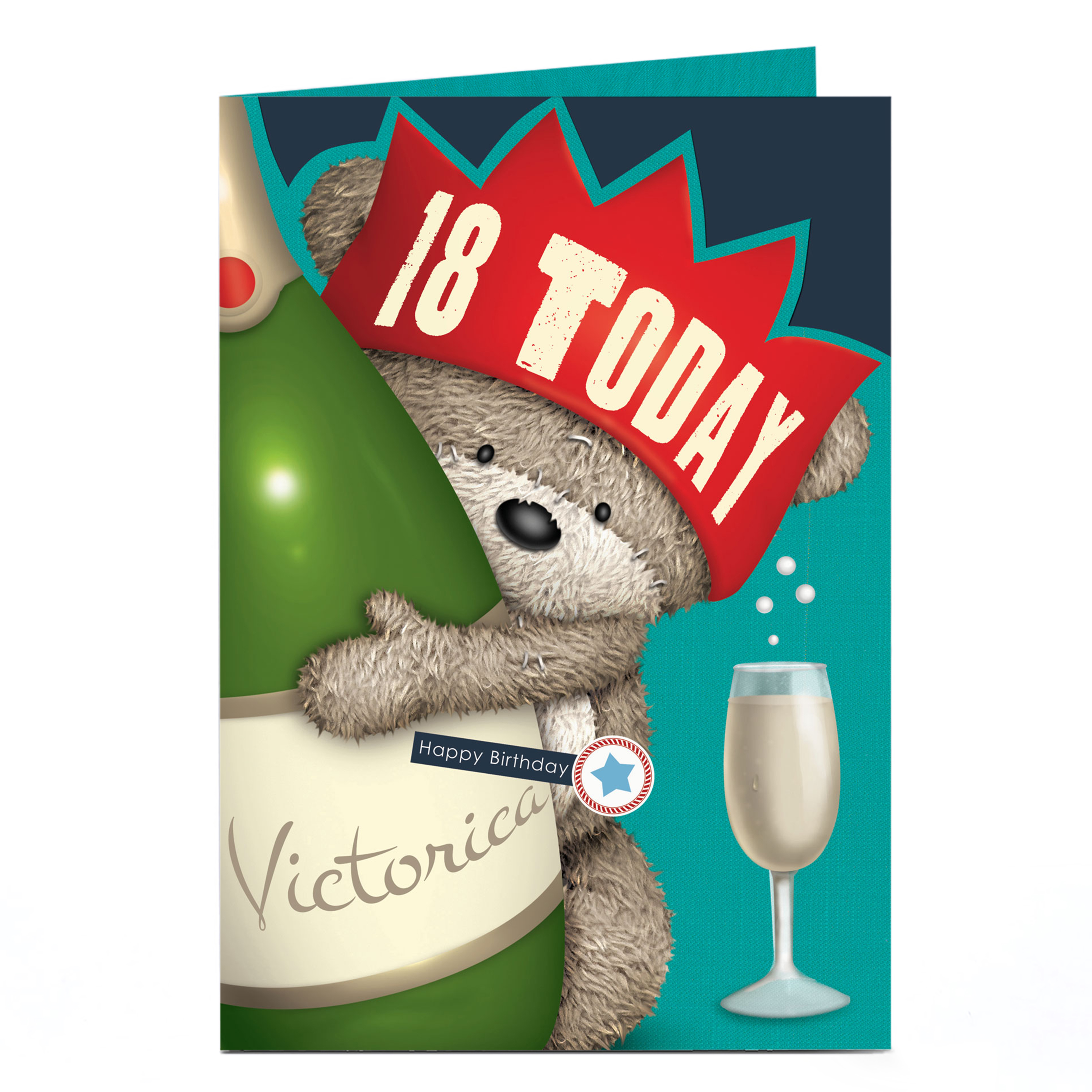 Personalised Hugs Bear Editable Age Birthday Card - Champagne