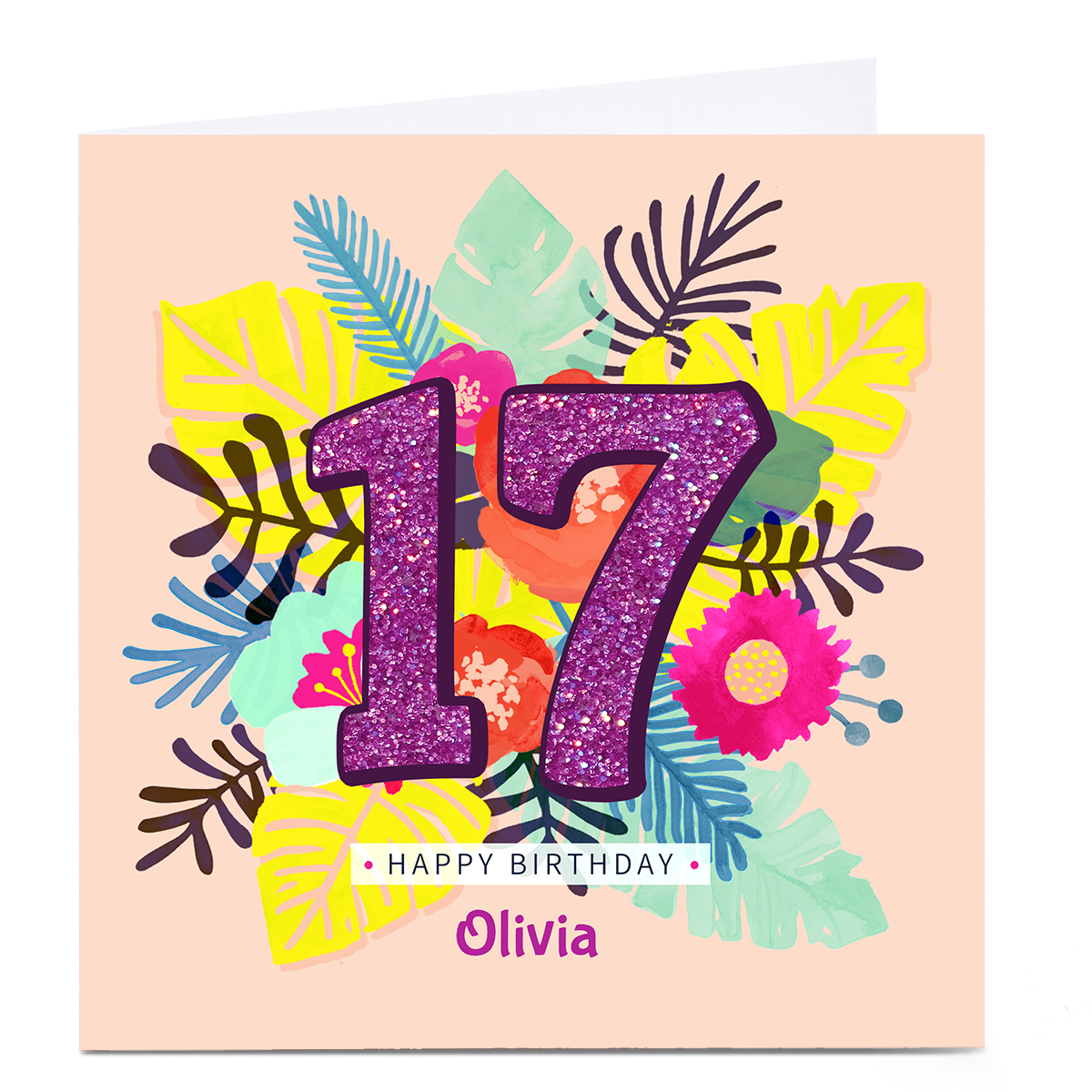 Personalised 17th Birthday Card - Tropical Flowers